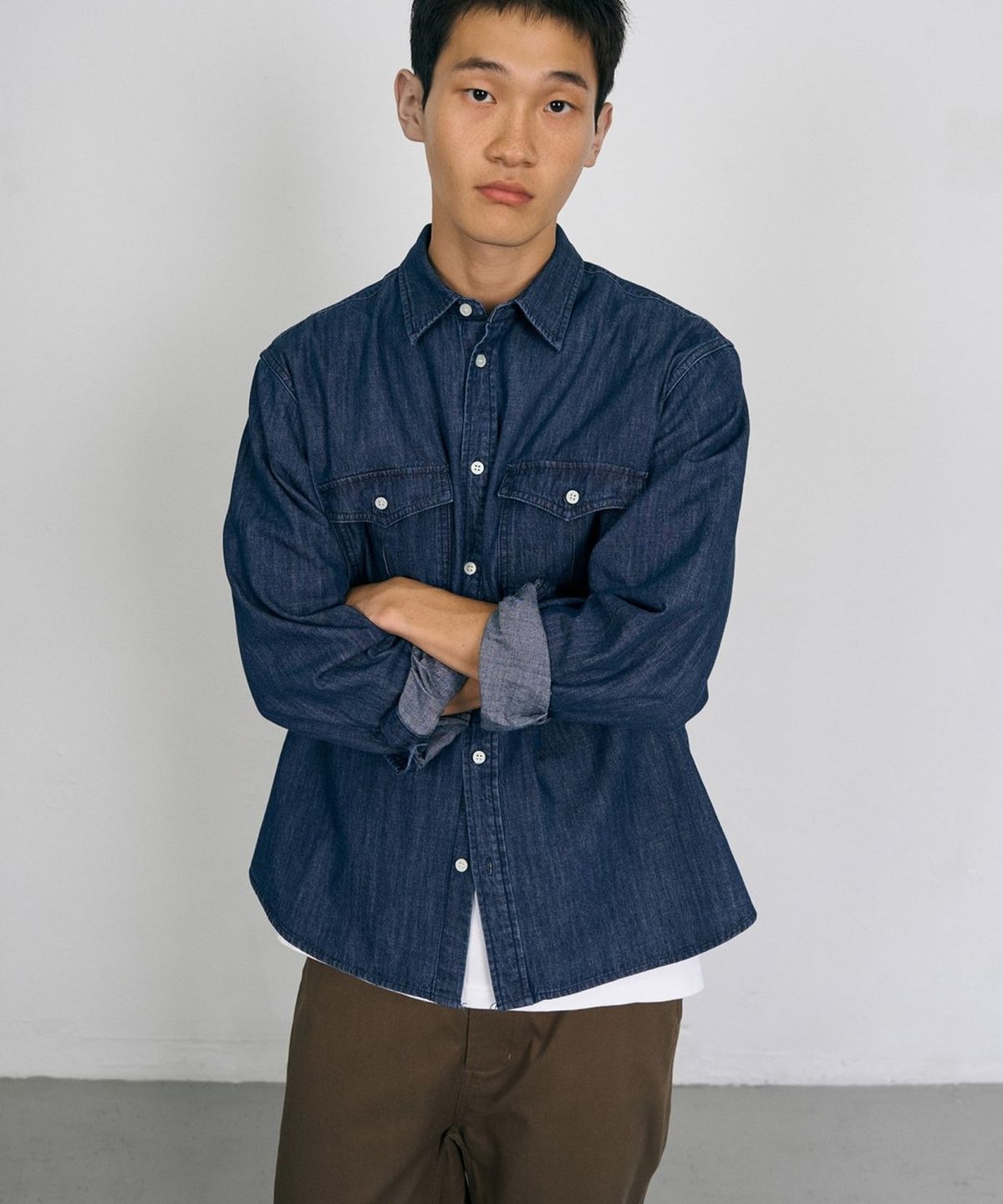 해브해드(HAVEHAD) 더블 포켓 데님 셔츠 (데님 네이비)