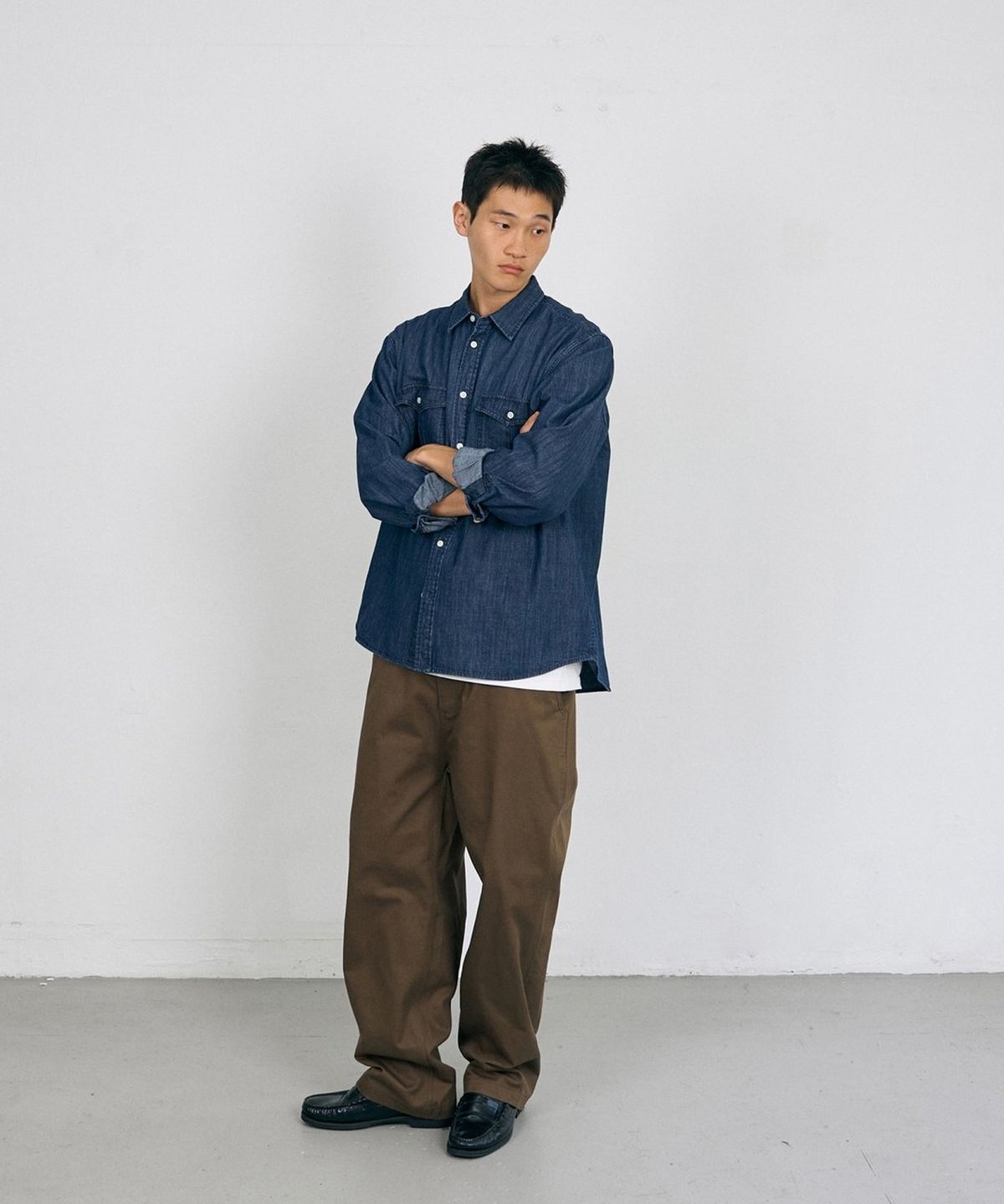 해브해드(HAVEHAD) 더블 포켓 데님 셔츠 (데님 네이비)
