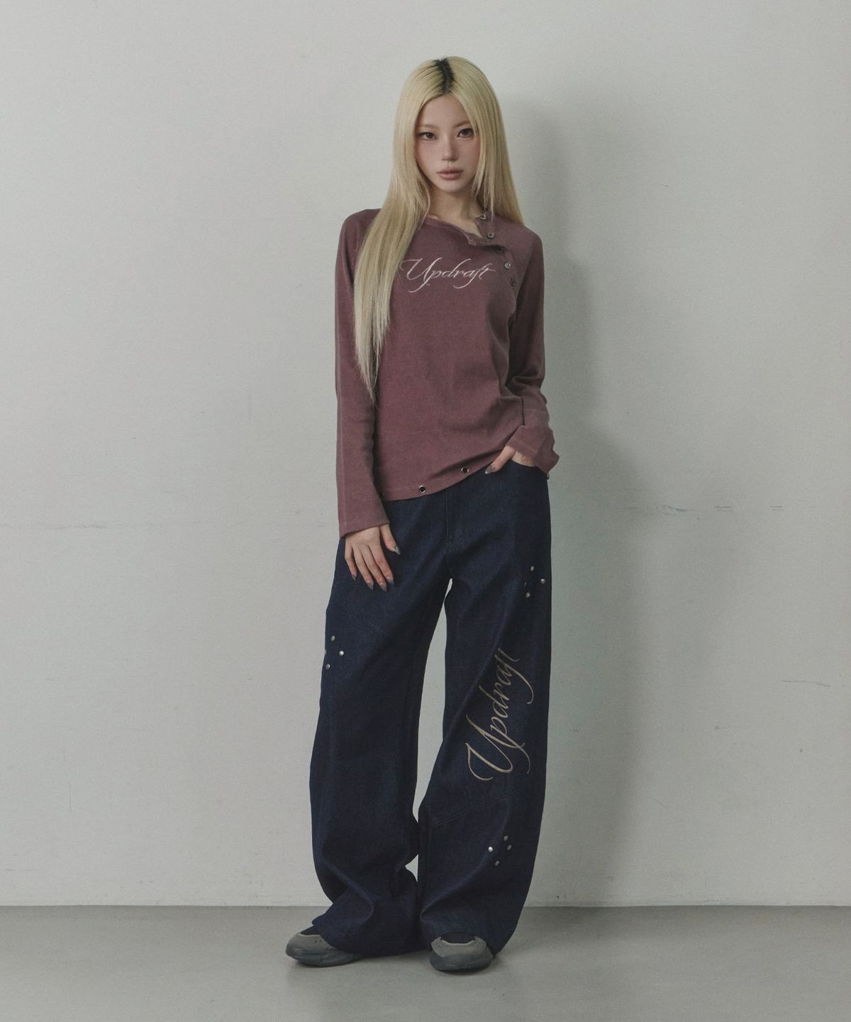 업드래프트(UPDRAFT) Pigment button henley long-sleeve [Vintage burgundy]