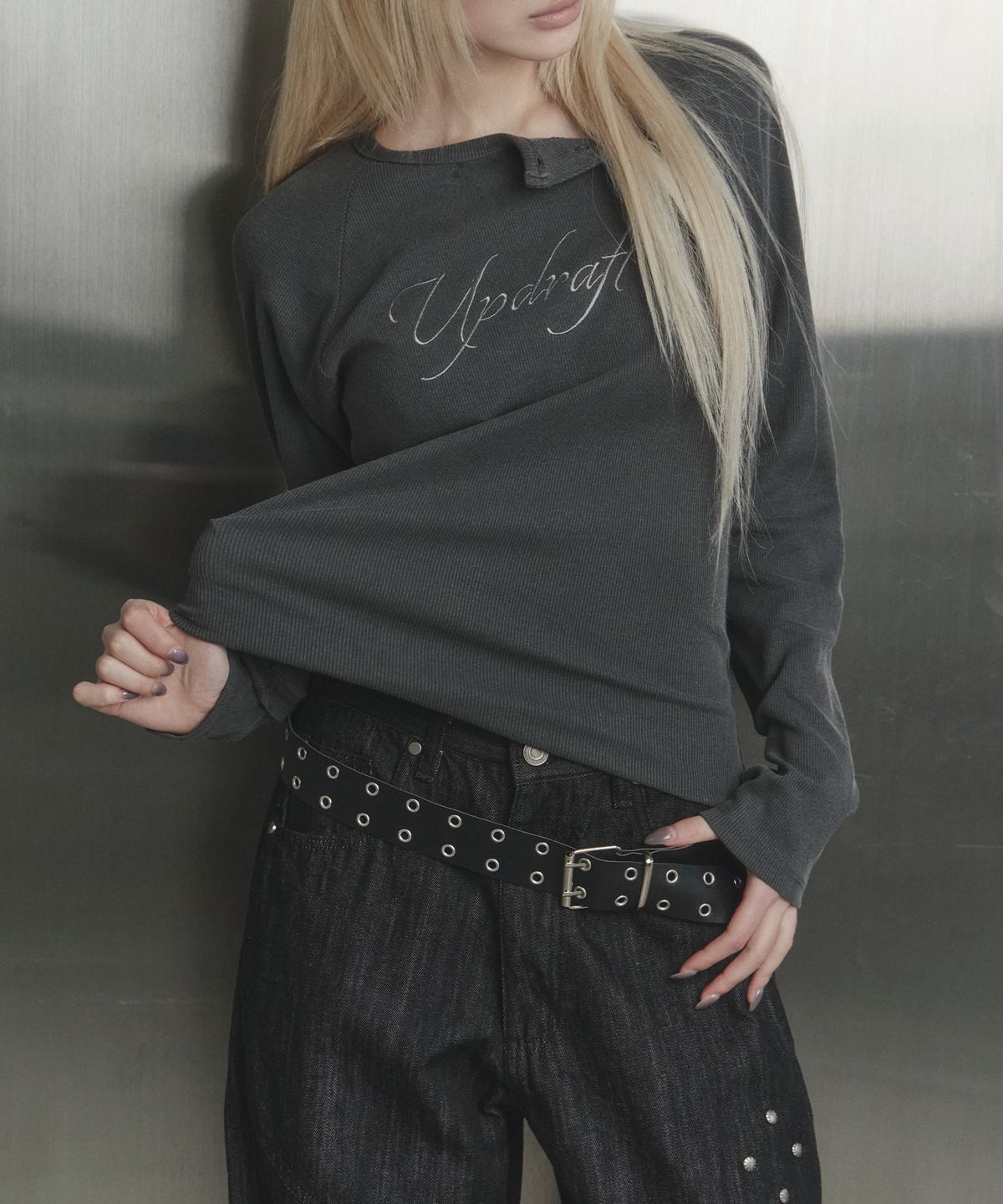 업드래프트(UPDRAFT) Pigment button henley long-sleeve [Grey]