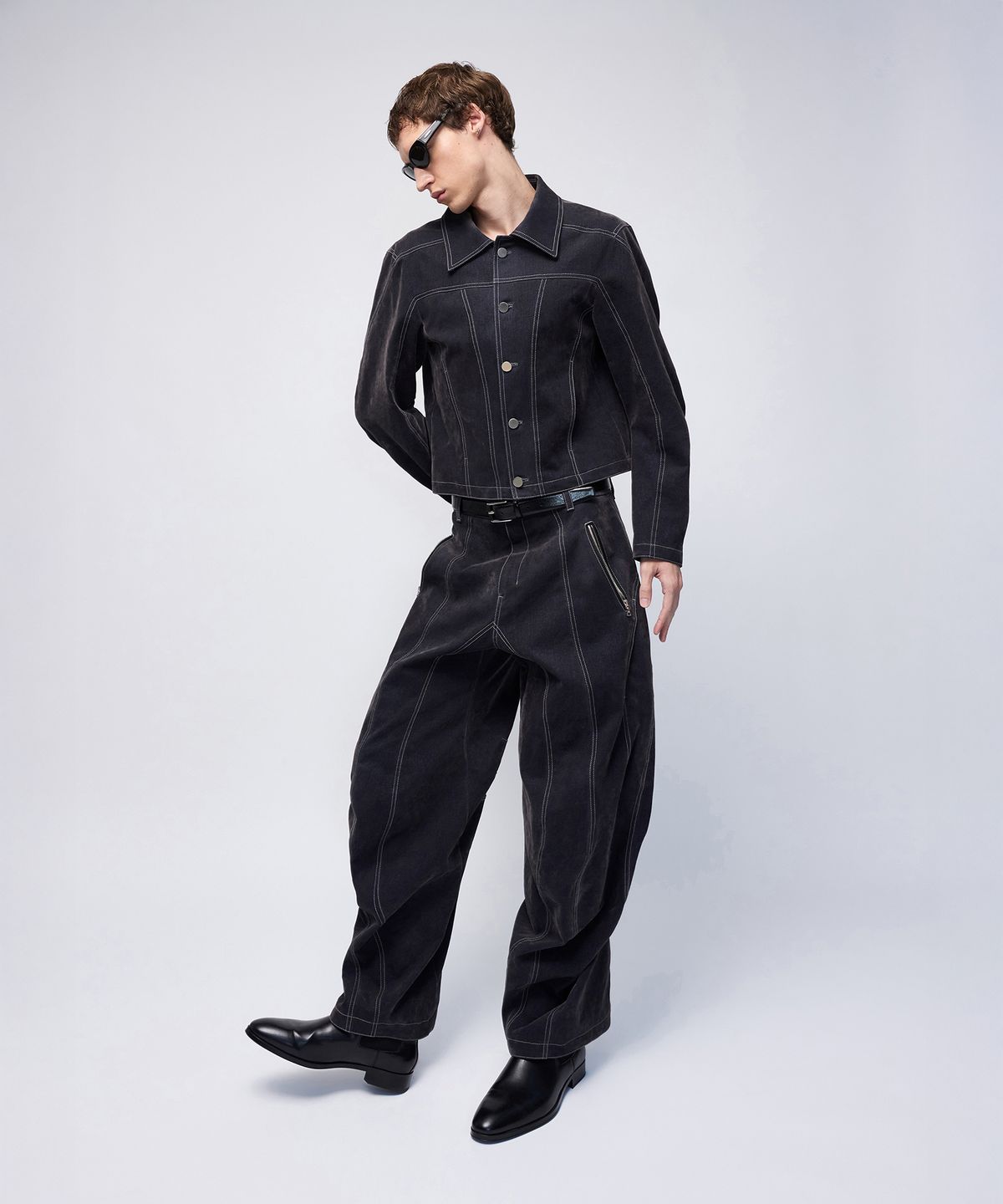 몰프(MORPH) Divided Velvet Denim Curved Trucker Jacket