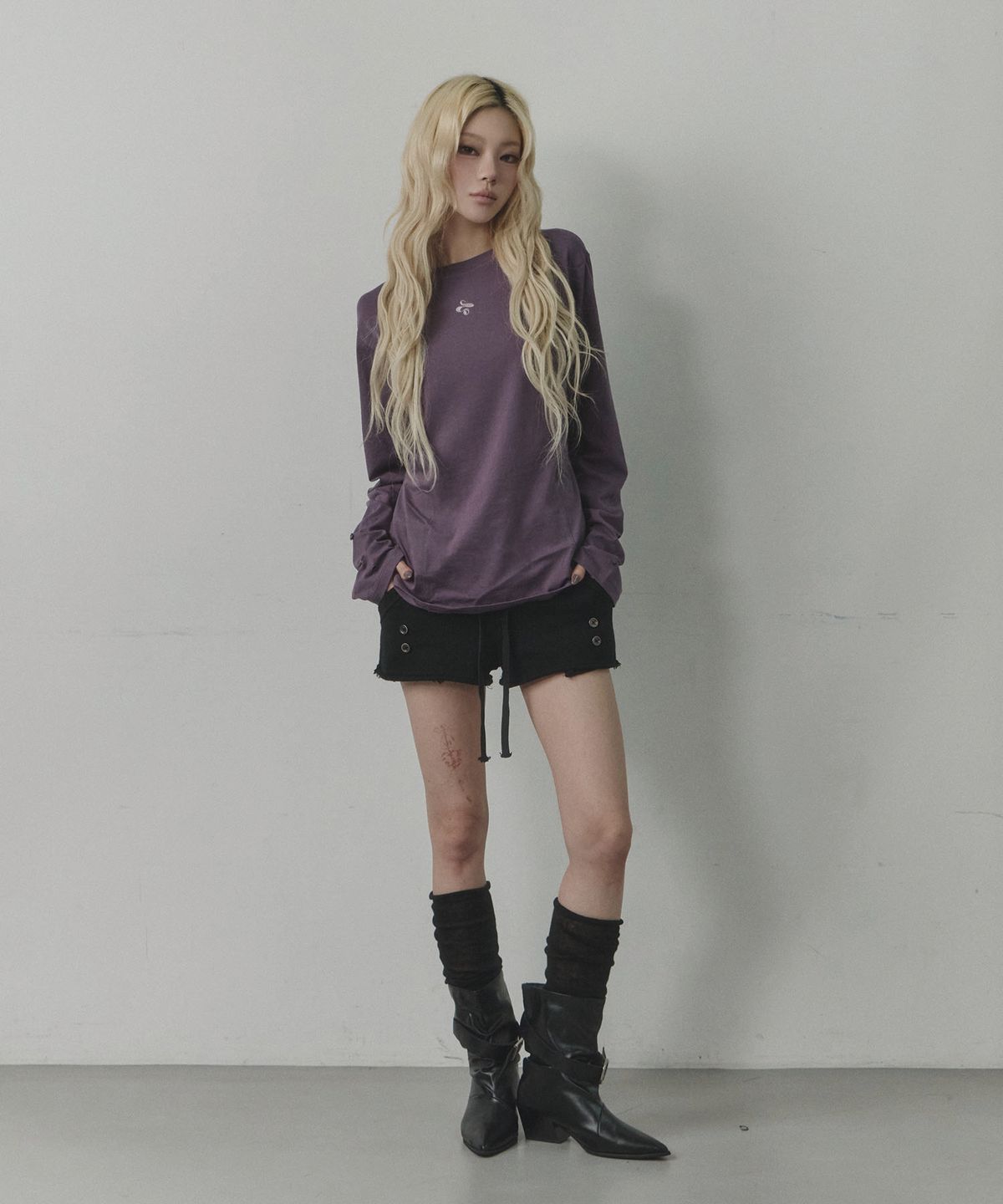 업드래프트(UPDRAFT) Button Roll-Up Loose-Fit Long Sleeve [Muted purple]