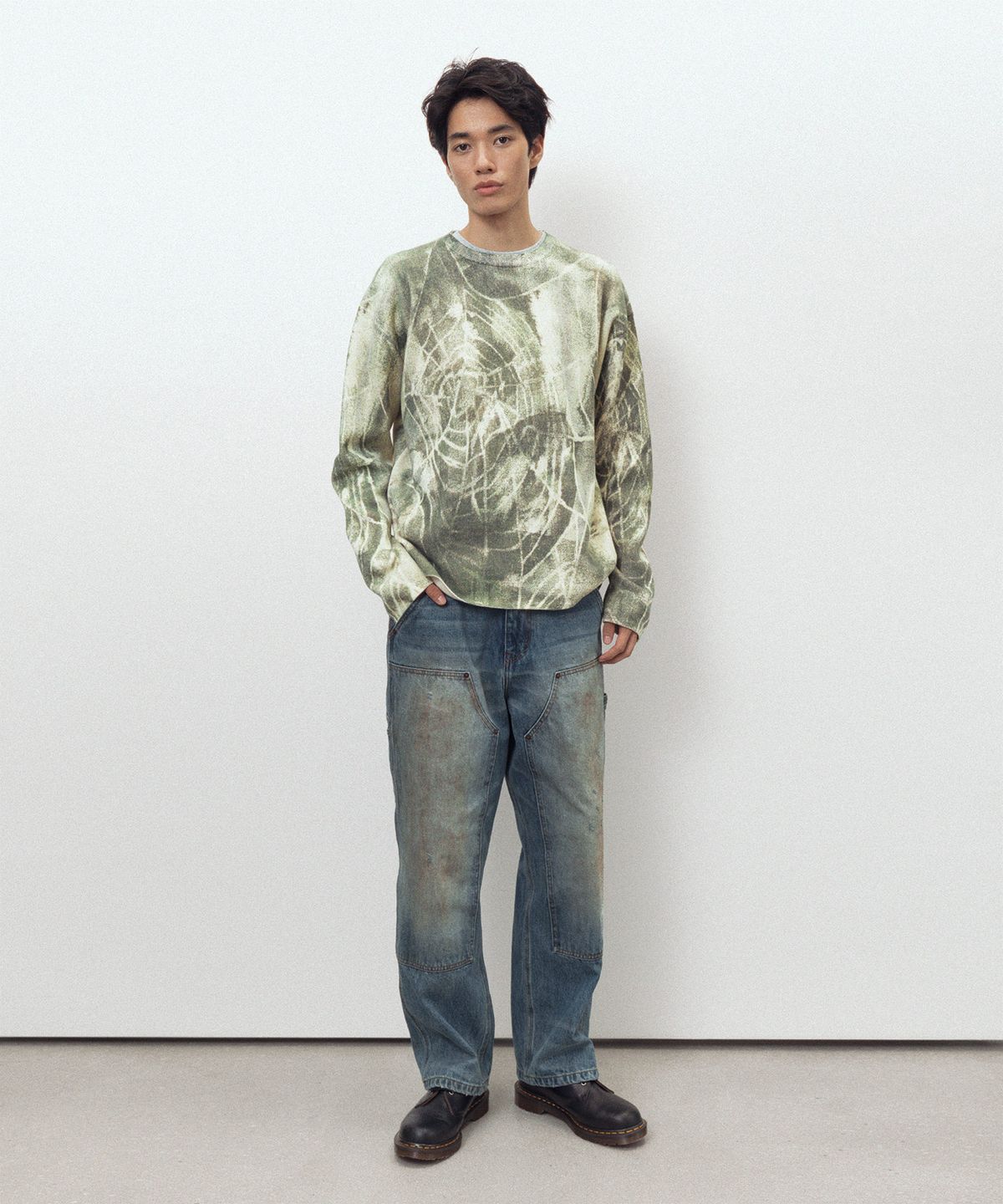 디스이즈네버댓(THISISNEVERTHAT) Abstract Web Knit Sweater Olive