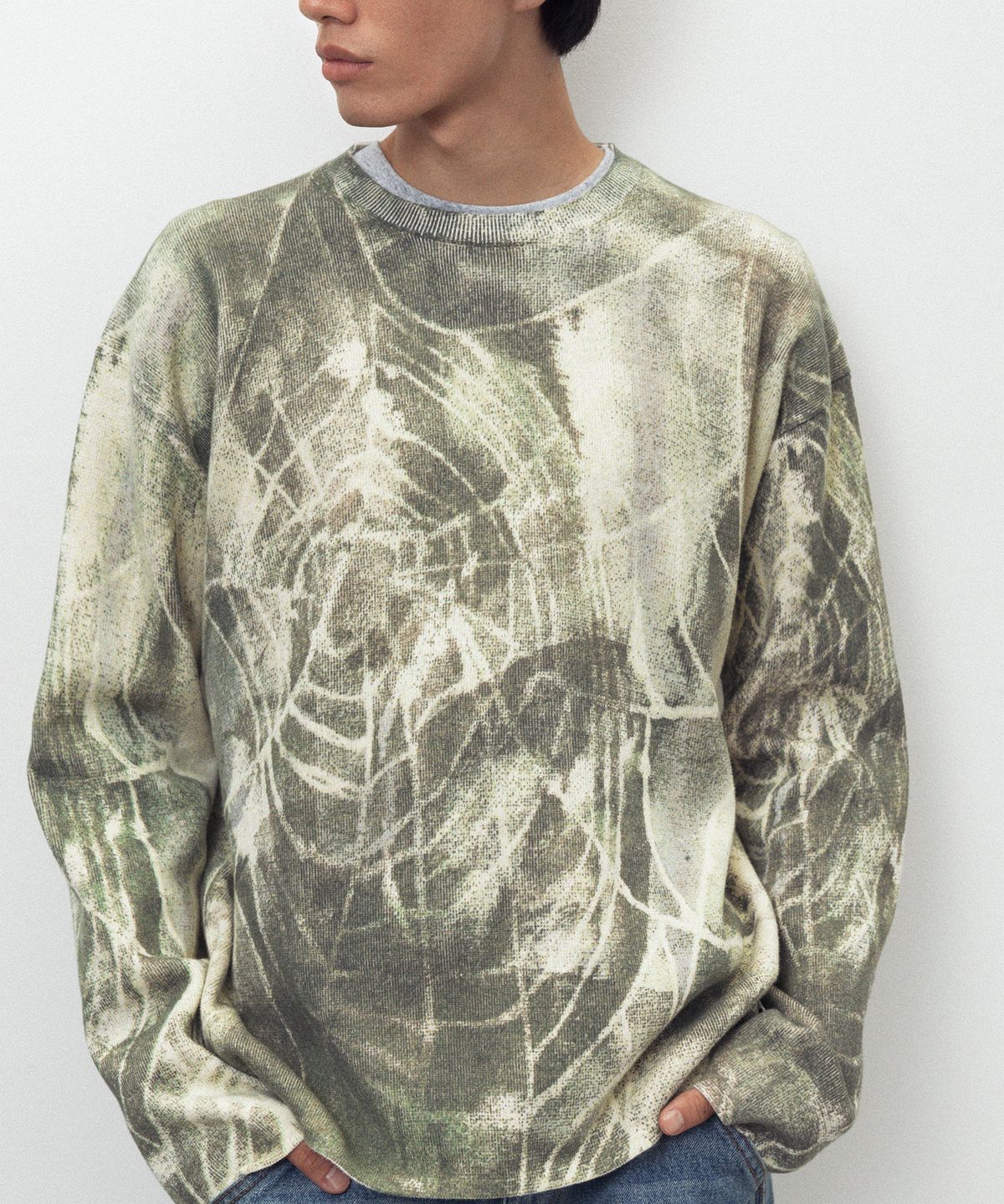 디스이즈네버댓(THISISNEVERTHAT) Abstract Web Knit Sweater Olive