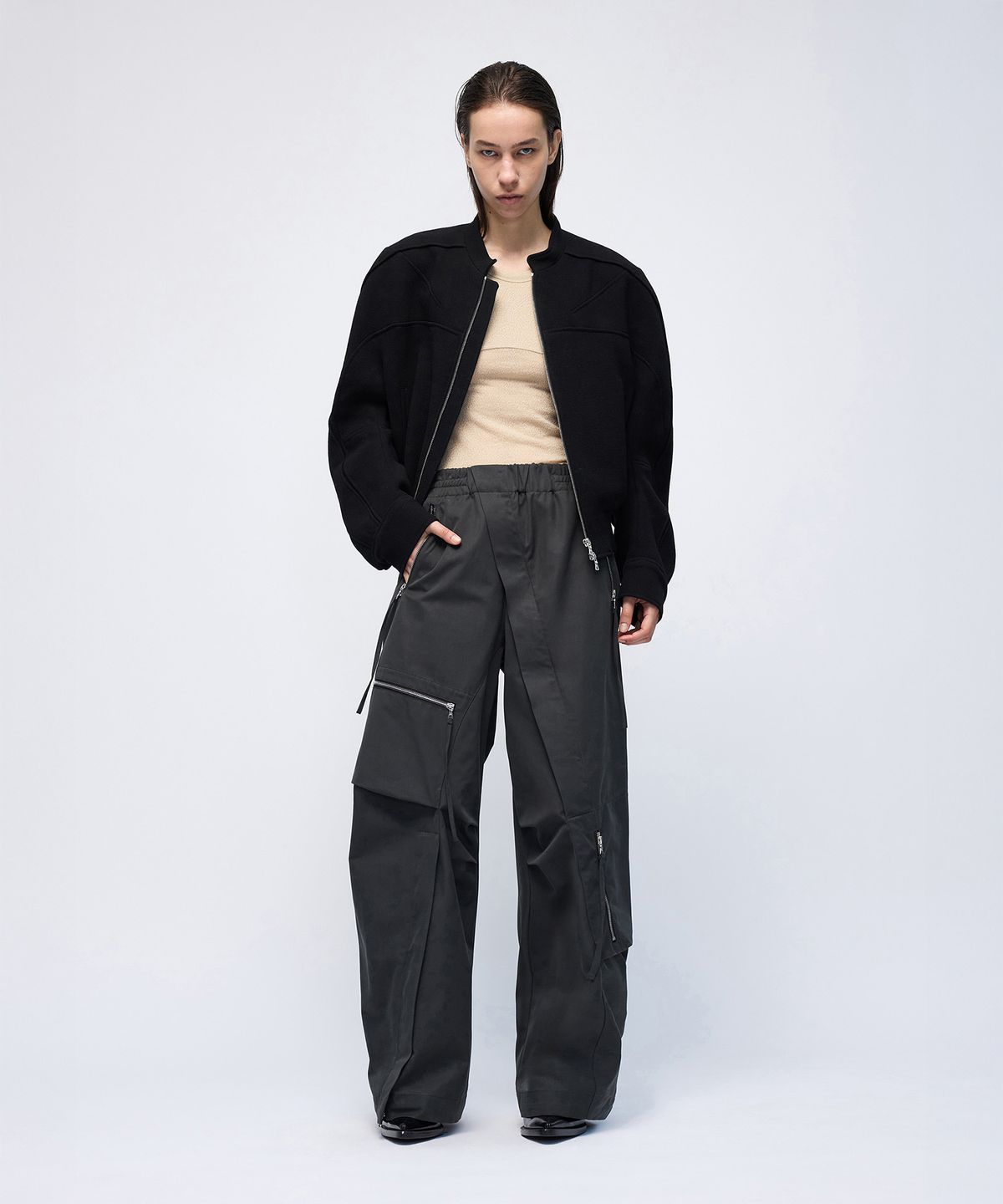 몰프(MORPH) Divided Wool Crepe Biker Blouson