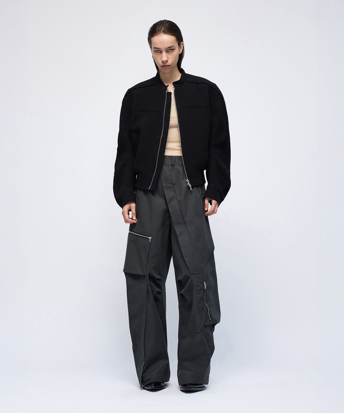 몰프(MORPH) Divided Wool Crepe Biker Blouson