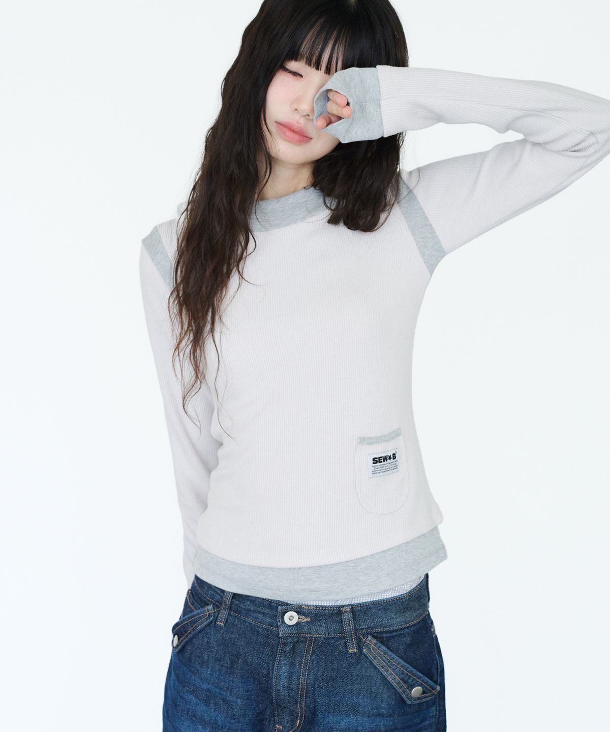 쏘비(SEW-B) 믹스 포켓 후드티 (세미크롭) 아이보리