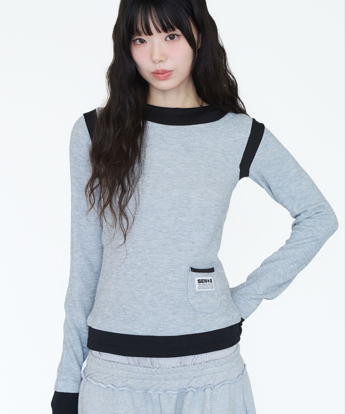 쏘비(SEW-B) 믹스 포켓 후드티 (세미크롭) 멜란지