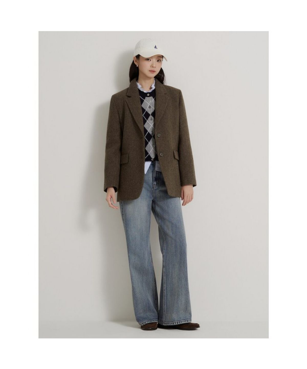 빈폴 레이디스(BEANPOLE LADIES) 해리스 트위드 세미오버핏 재킷  카키 (BF6911C32H)
