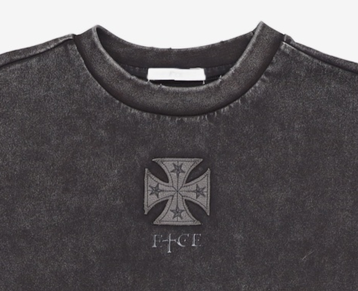 이티씨이(ETCE) CROSS LEATHER PATCH L/S TEE (BLACK) M