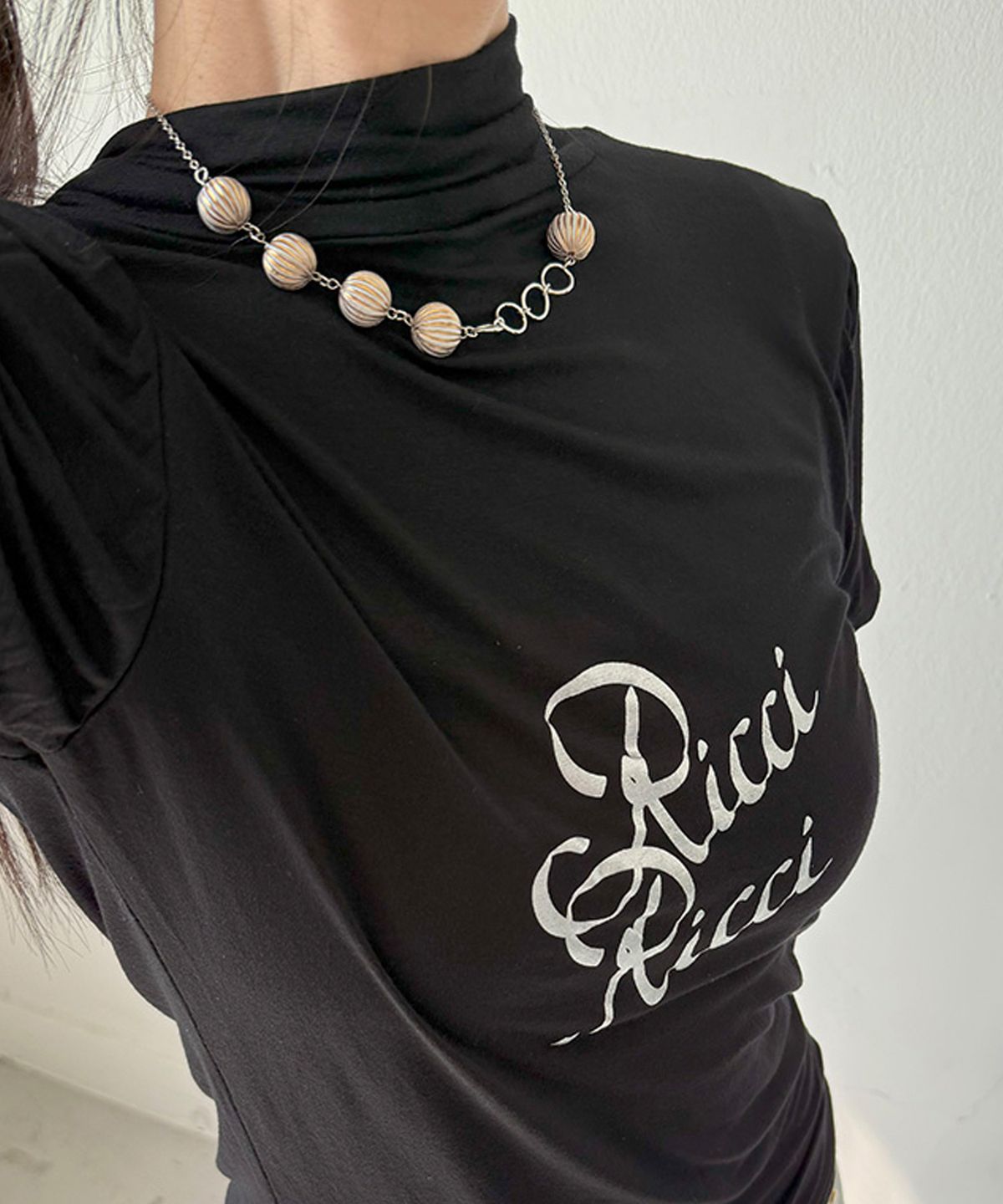 뽀끼(POKKI) STRIPE BALL NECKLACE (SILVER)