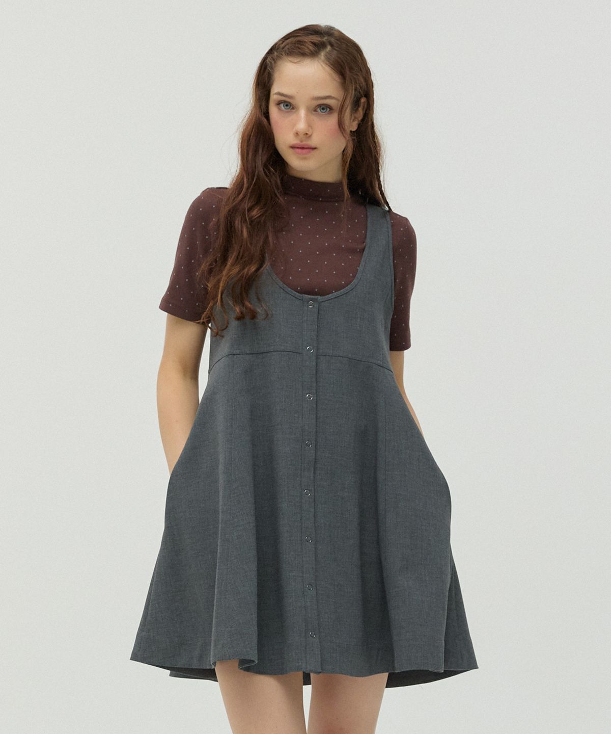뉴루키(NEW LOOKY) Layered Flare Dress _Charcoal grey