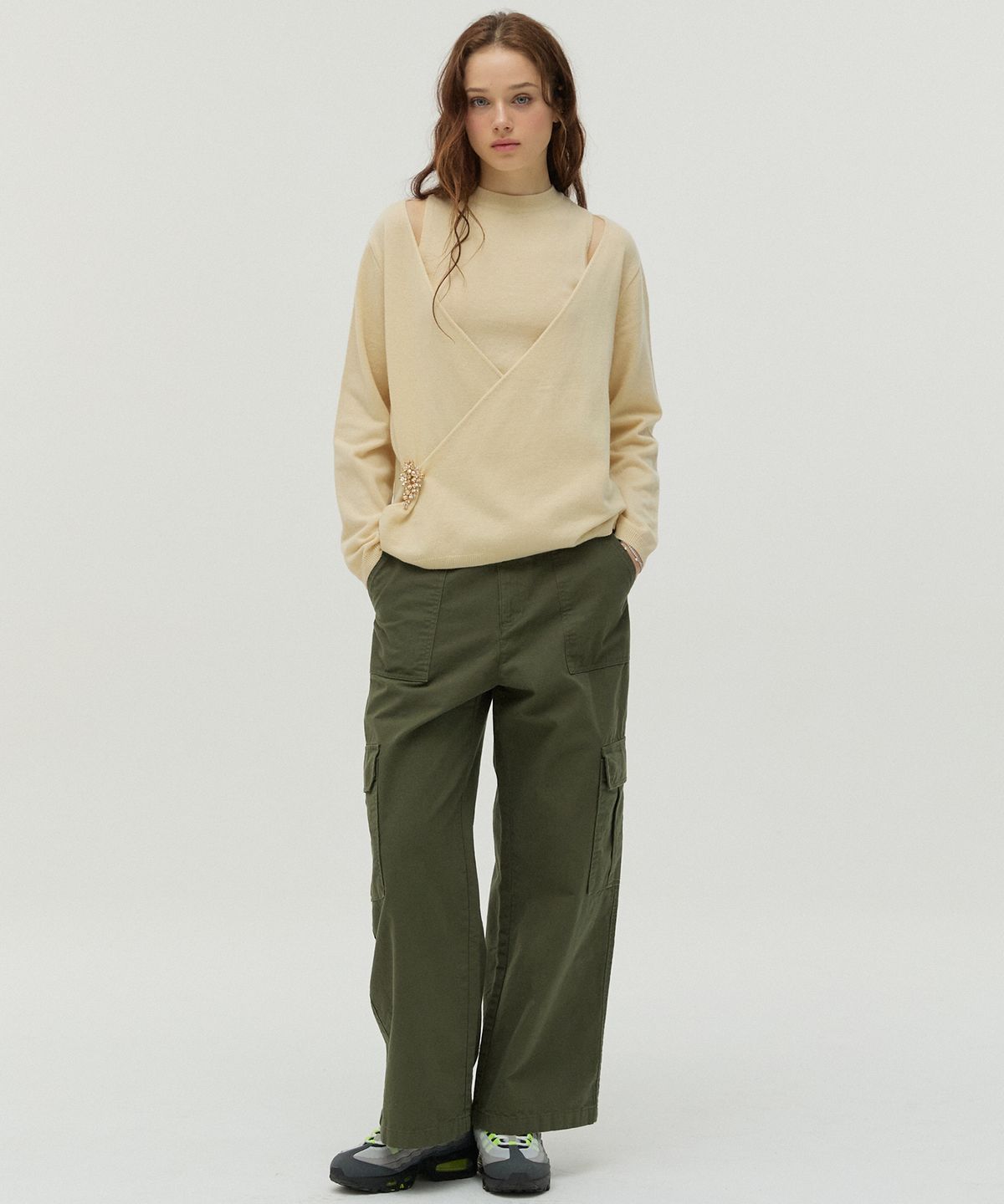 뉴루키(NEW LOOKY) Layered knit set_Cream