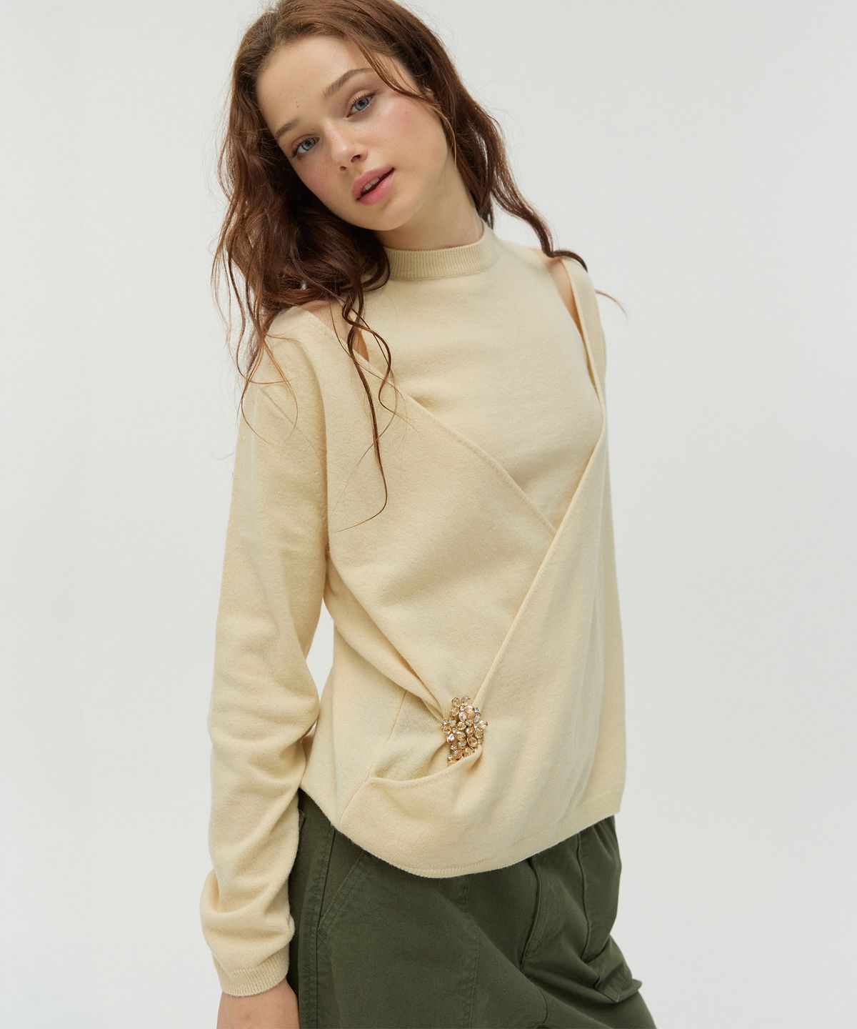뉴루키(NEW LOOKY) Layered knit set_Cream