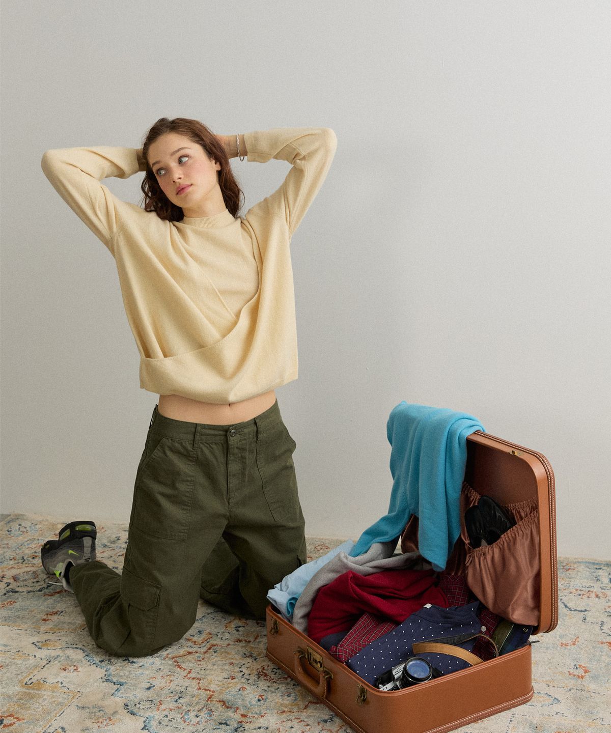 뉴루키(NEW LOOKY) Layered knit set_Cream