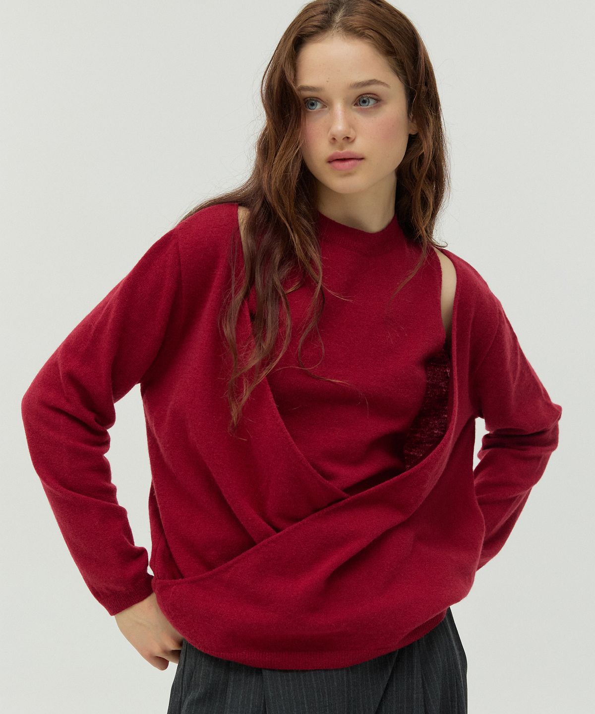 뉴루키(NEW LOOKY) Layered knit set_Red