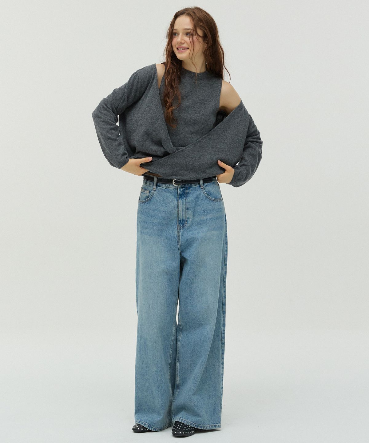 뉴루키(NEW LOOKY) Layered knit set _Charcoal grey
