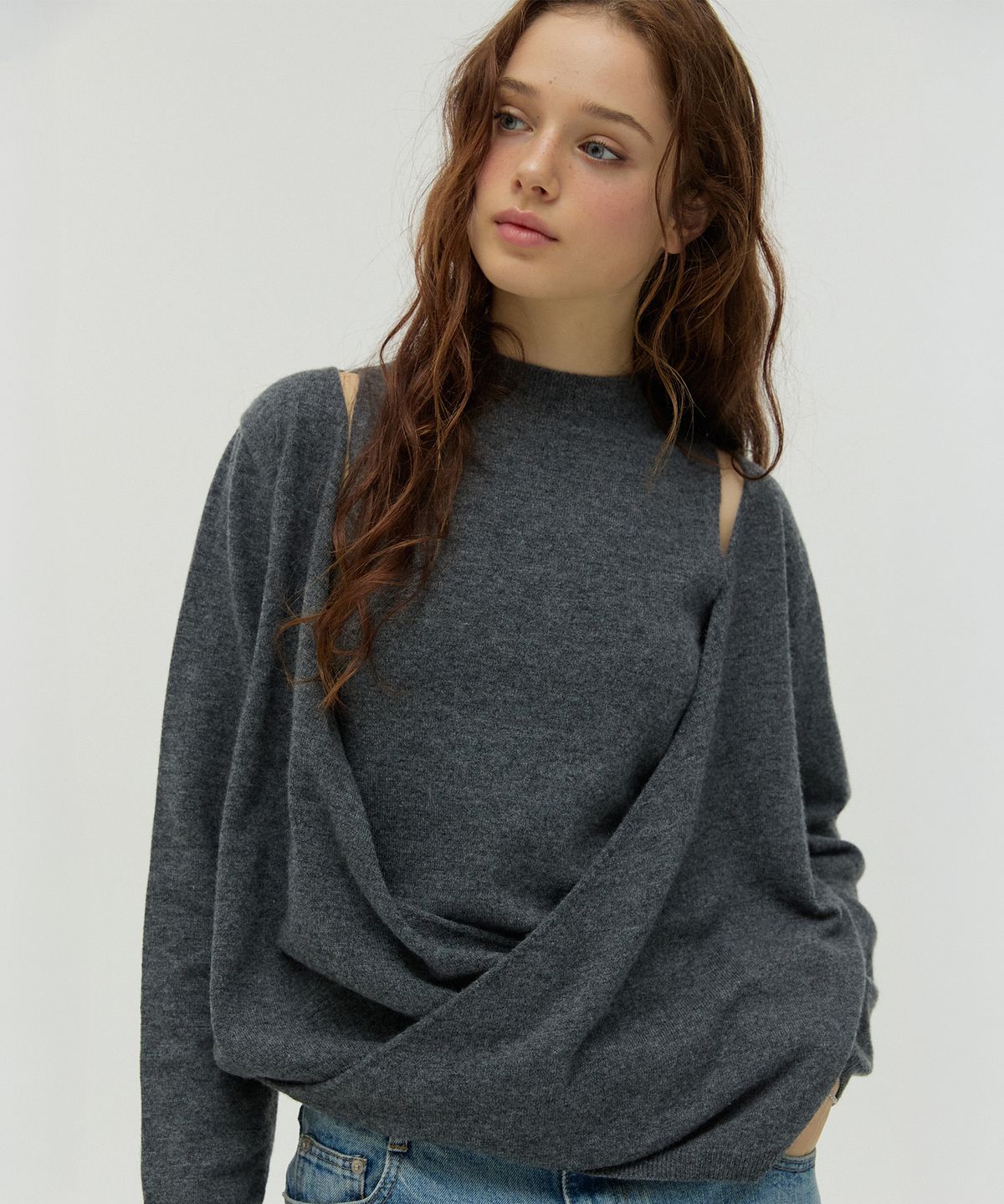 뉴루키(NEW LOOKY) Layered knit set _Charcoal grey