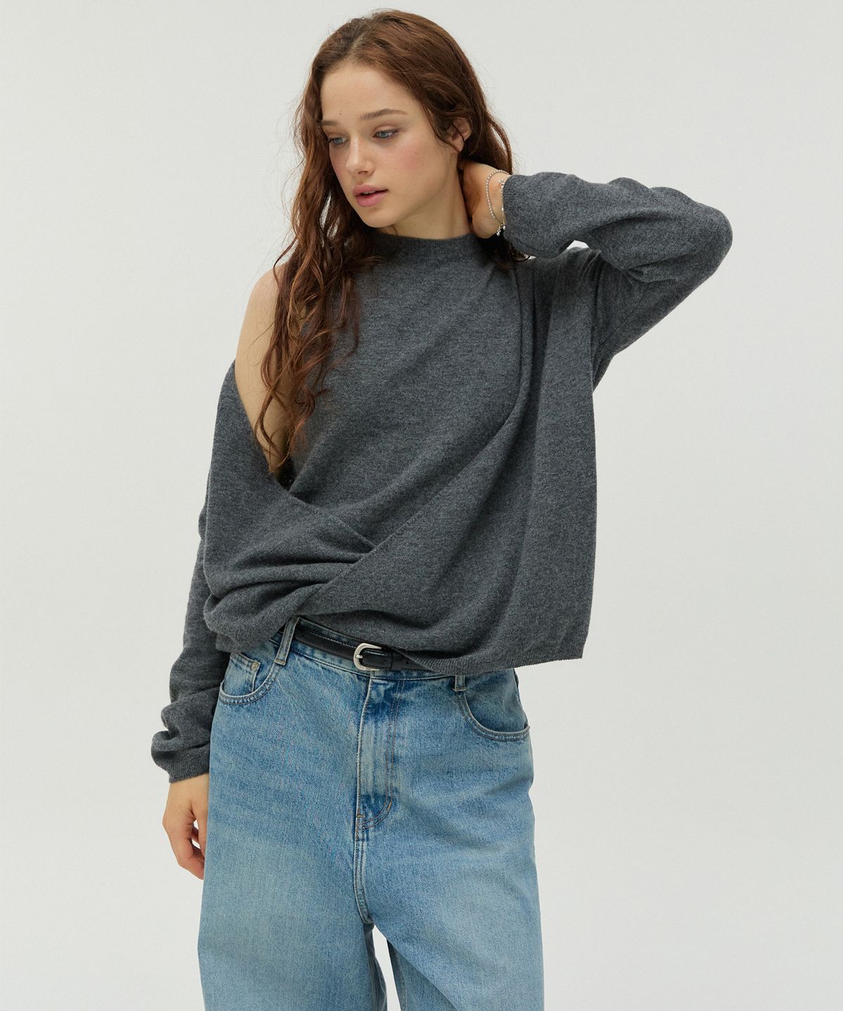 뉴루키(NEW LOOKY) Layered knit set _Charcoal grey