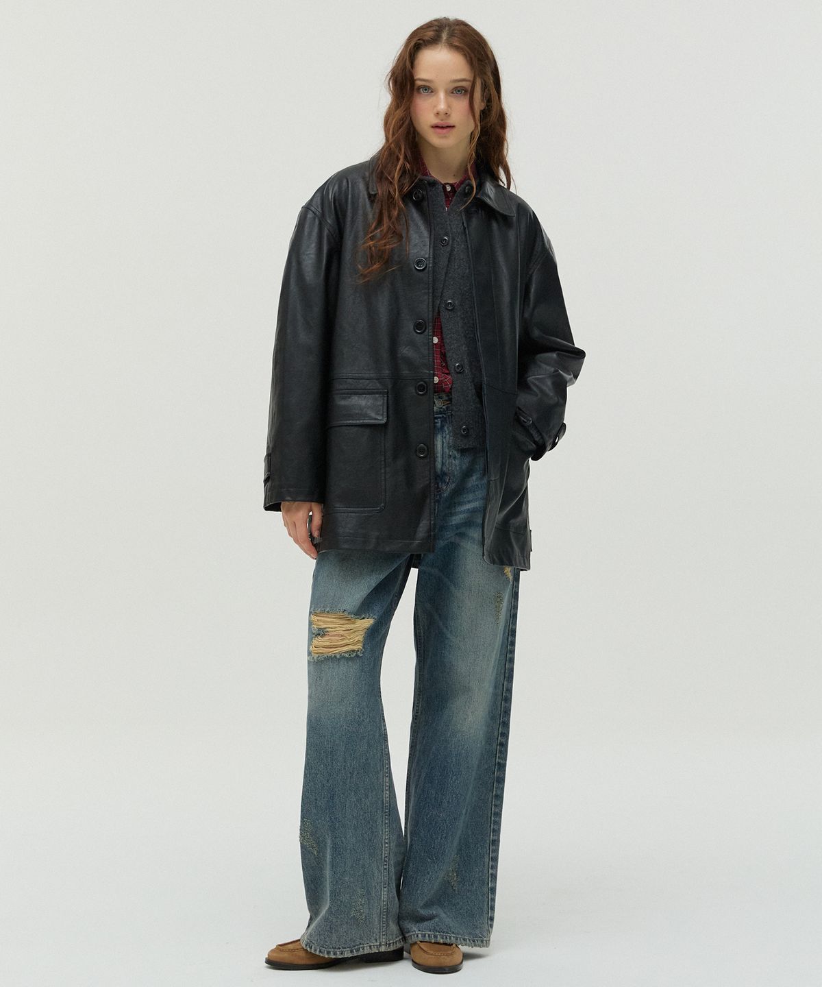 뉴루키(NEW LOOKY) Leather Mac Coat_Black