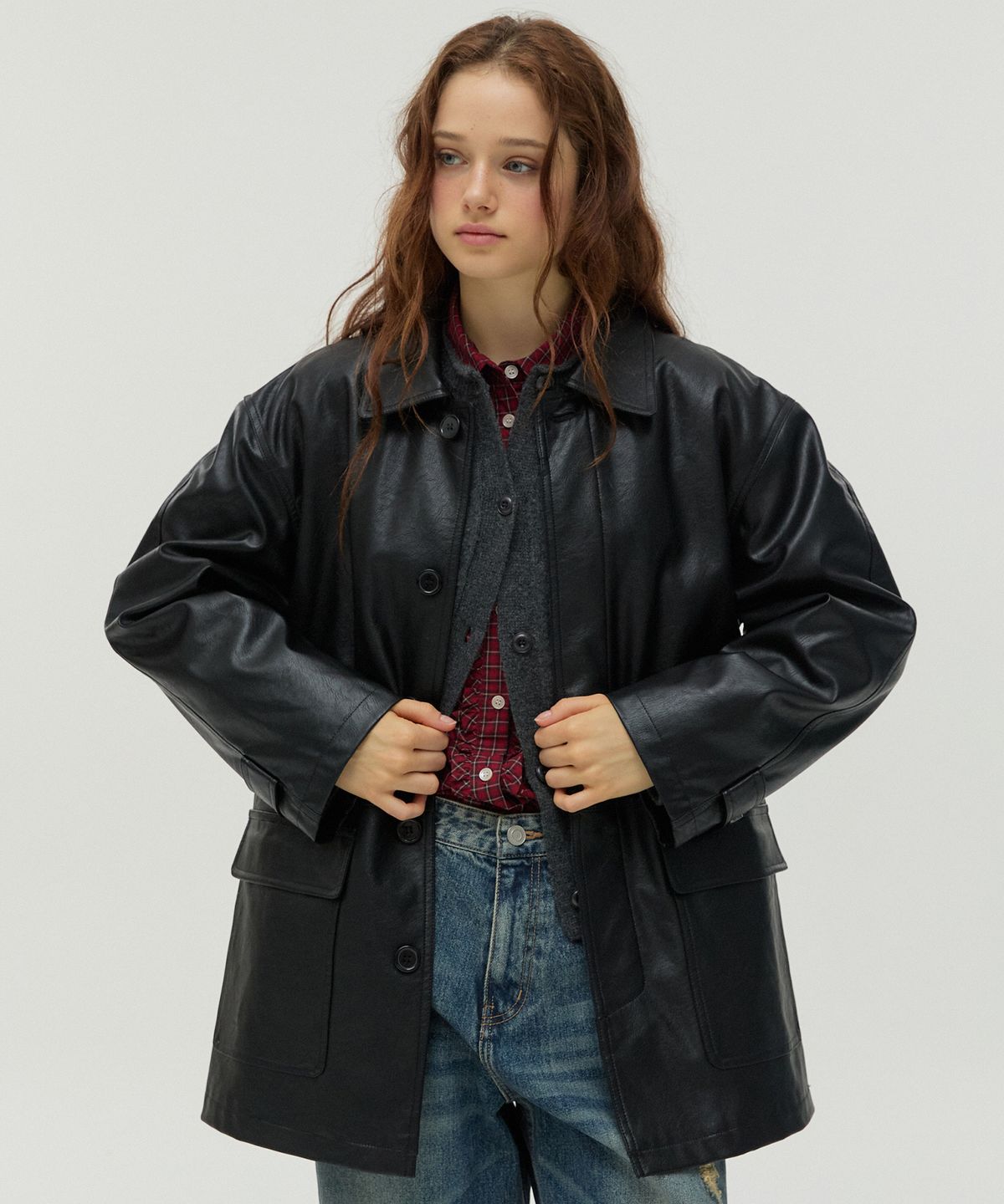뉴루키(NEW LOOKY) Leather Mac Coat_Black