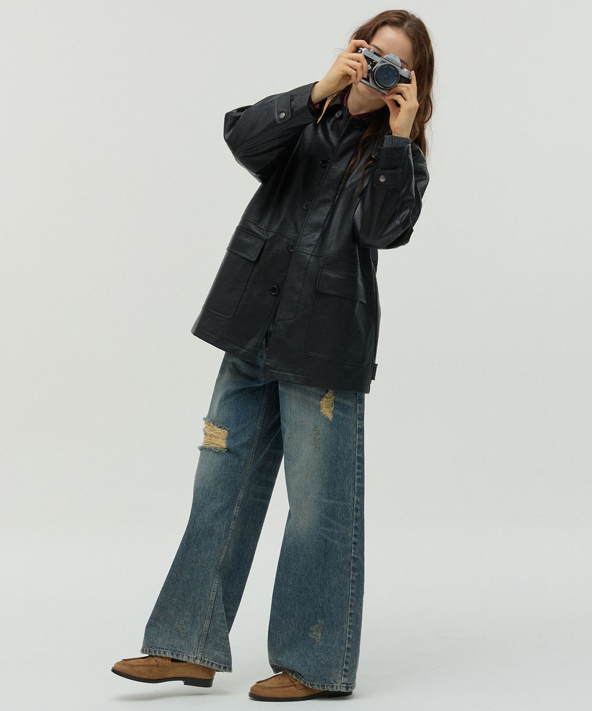 뉴루키(NEW LOOKY) Leather Mac Coat_Black