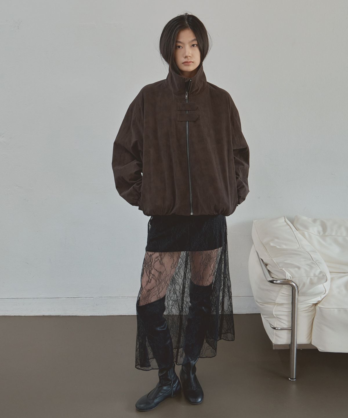 시그레이트(SIGREAT) SOFT FAUX SUEDE JACKET_DARK BROWN