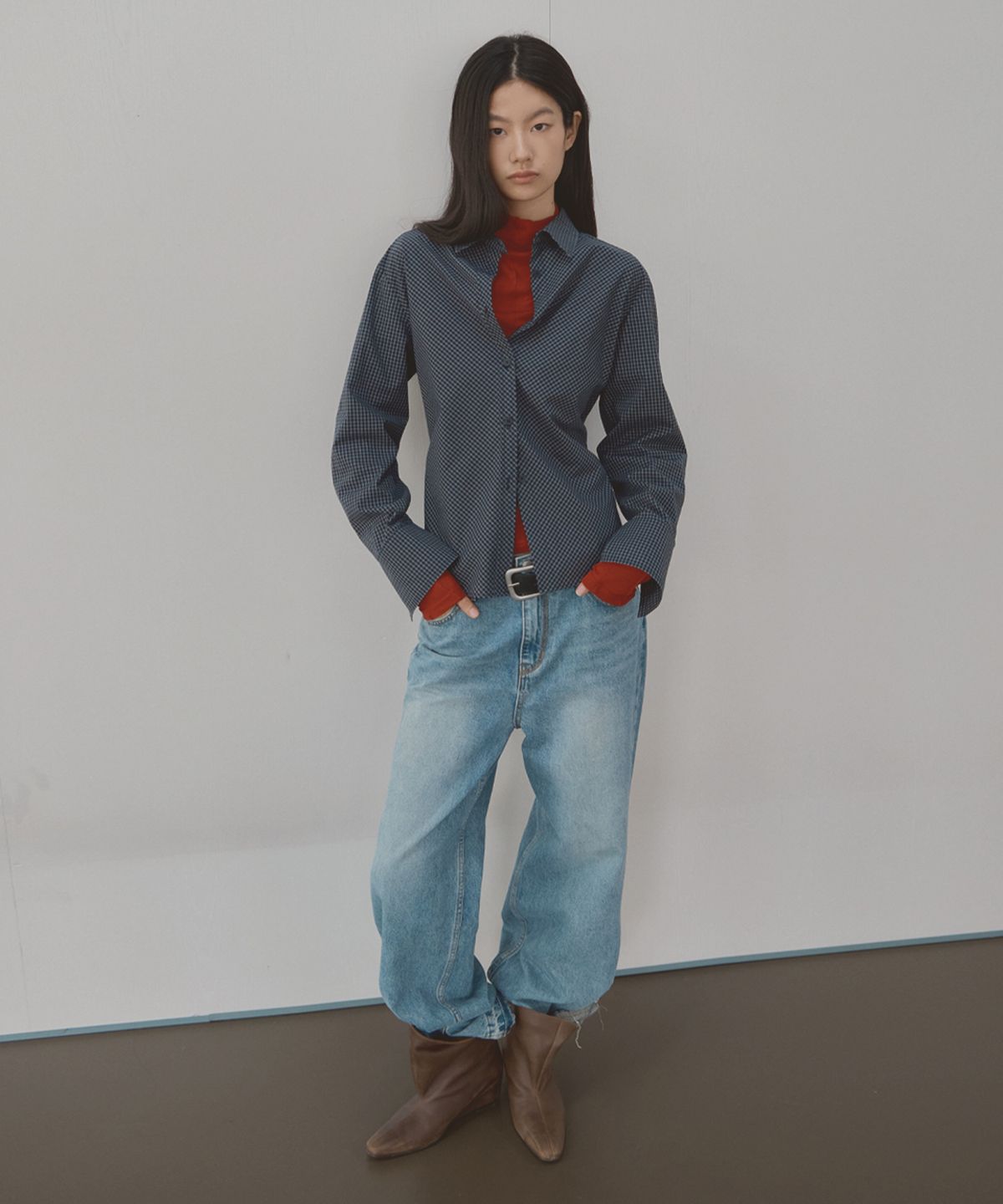 시그레이트(SIGREAT) BIAS CHECK STRAP SHIRT_NAVY