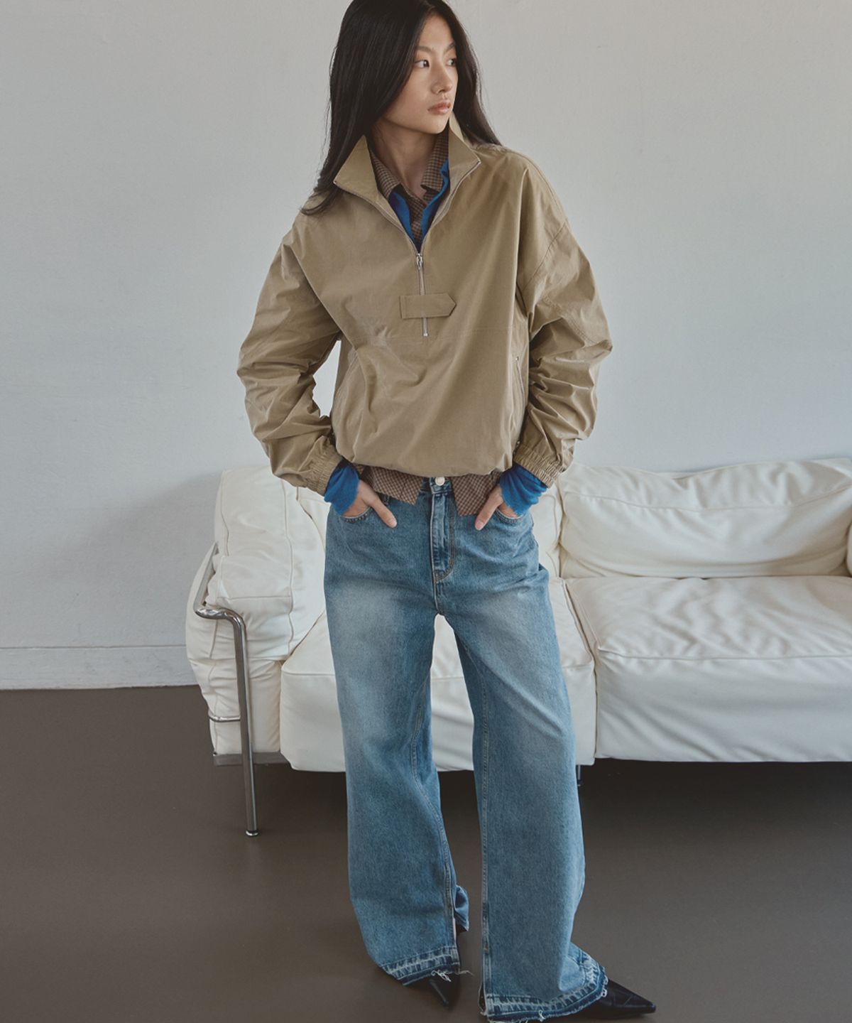 시그레이트(SIGREAT) SUEDE TOUCH HALF-ZIP ANORAK_BEIGE