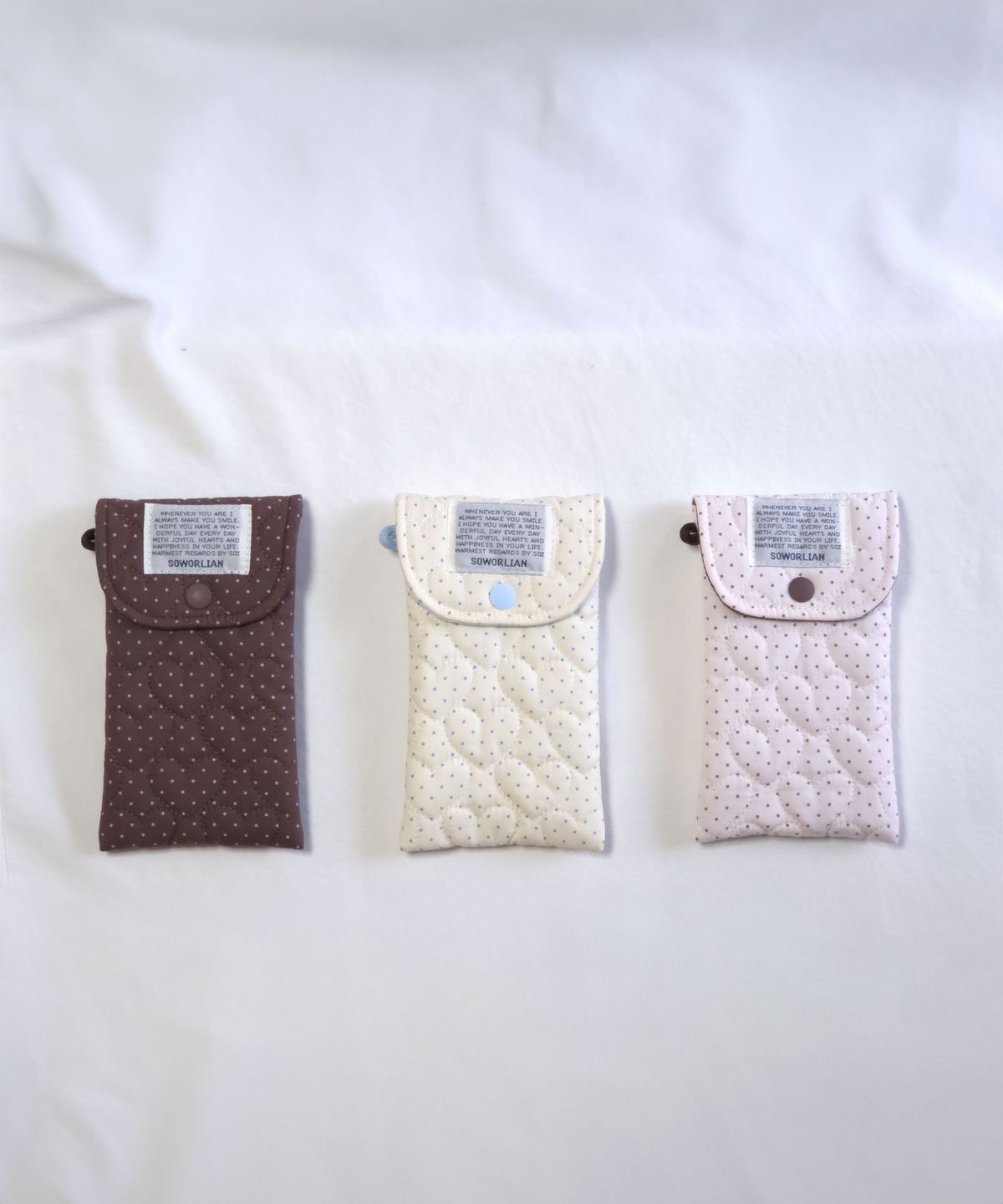 소월리안(SOWORLIAN) 똑딱필통 펜슬파우치_Petit Dot Pure, Brownie, Blue Lemon