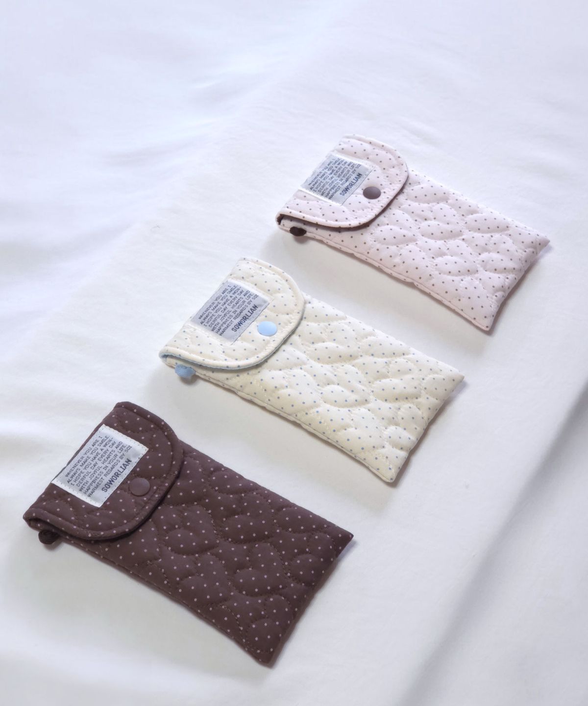 소월리안(SOWORLIAN) 똑딱필통 펜슬파우치_Petit Dot Pure, Brownie, Blue Lemon