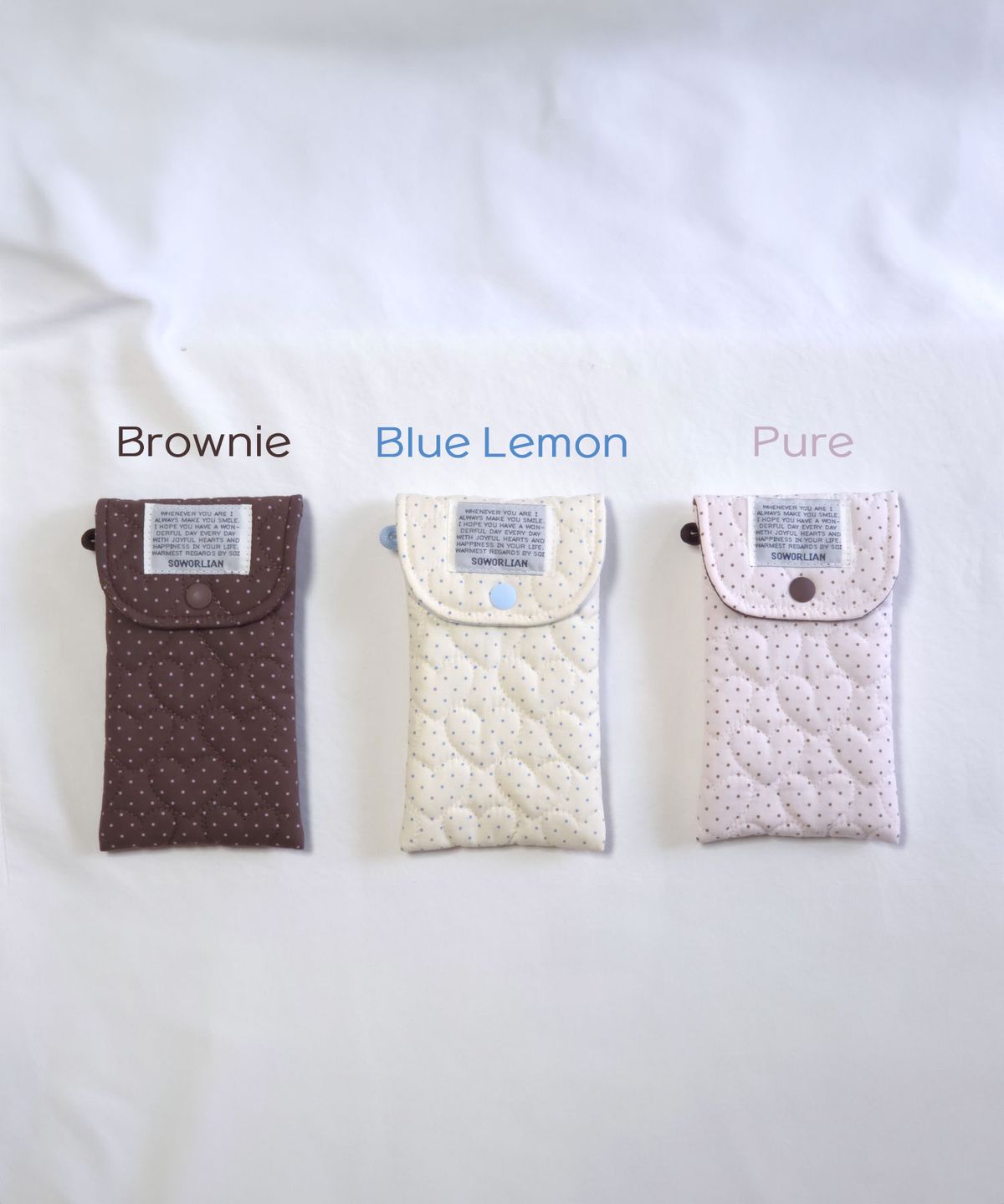 소월리안(SOWORLIAN) 똑딱필통 펜슬파우치_Petit Dot Pure, Brownie, Blue Lemon