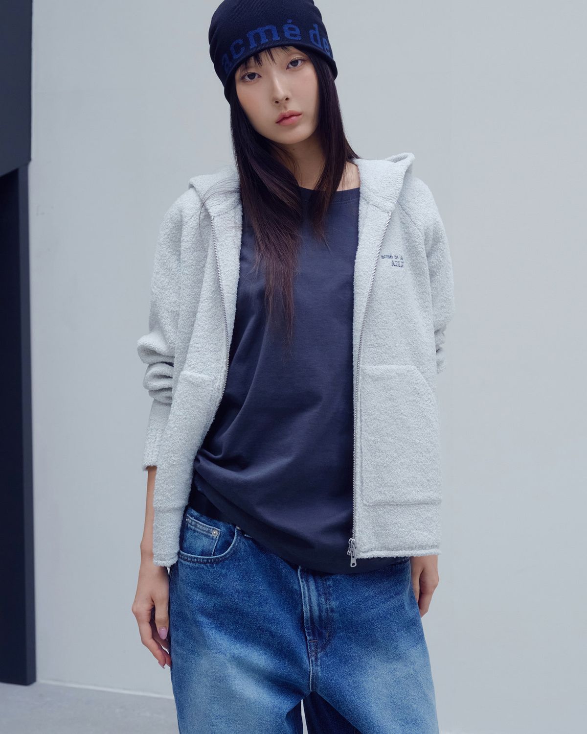 아크메드라비(ACME DE LA VIE) CLASSIC KNIT HOOD ZIP UP