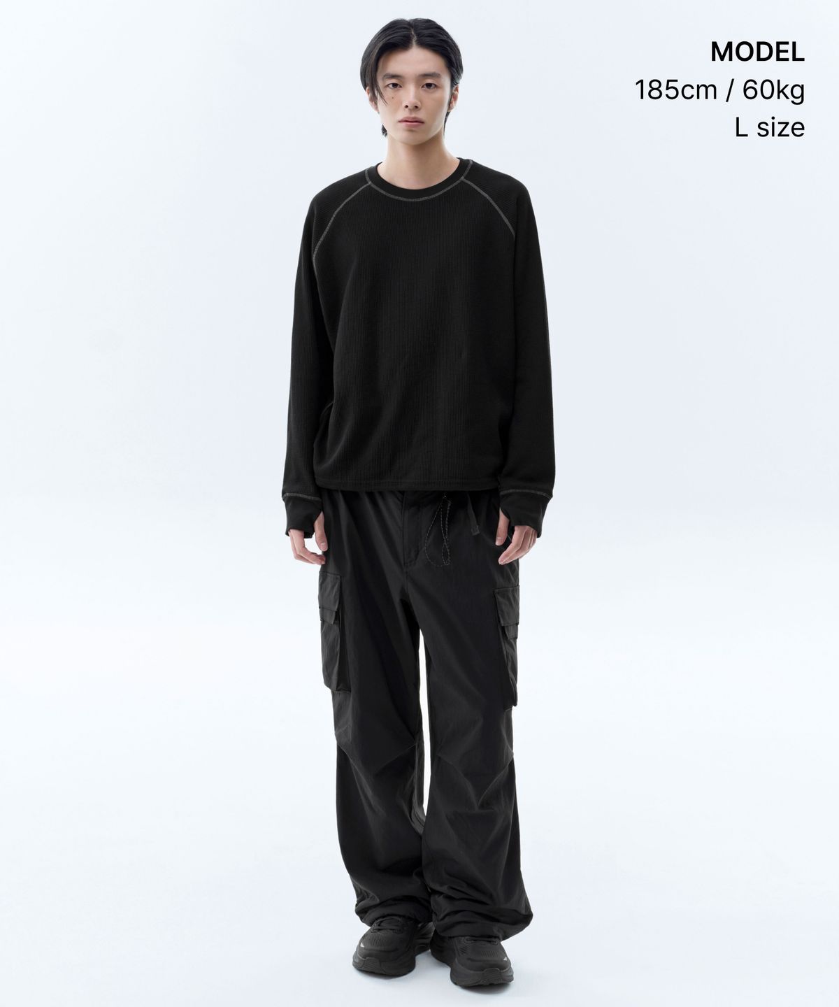 무신사 스탠다드(MUSINSA STANDARD) [시티 레저] 와플 긴소매 티셔츠 [블랙]