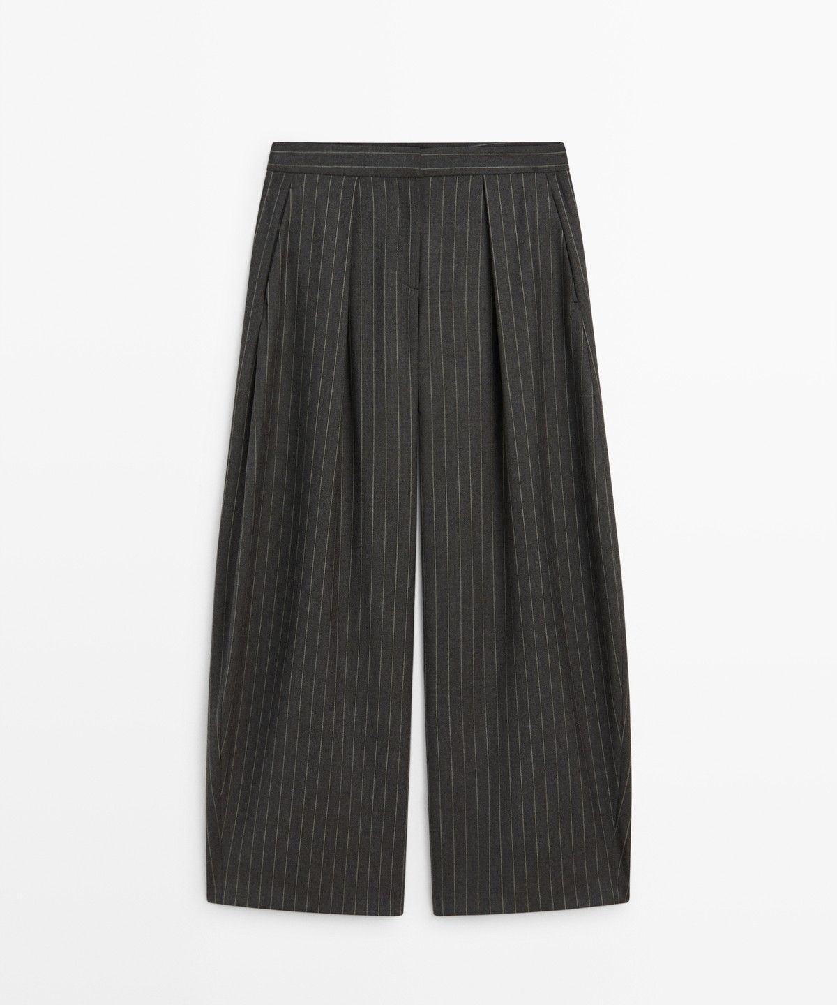 마시모두띠(MASSIMO DUTTI) 스트라이프 울 블렌드 와이드 팬츠
