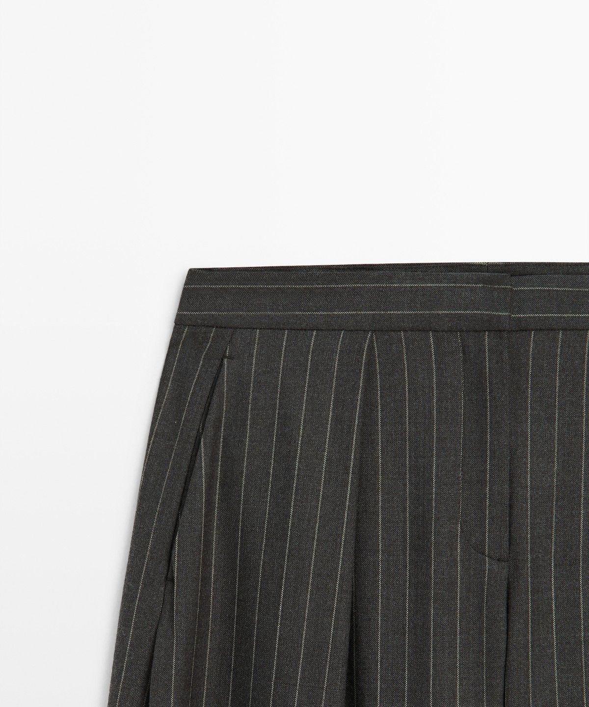 마시모두띠(MASSIMO DUTTI) 스트라이프 울 블렌드 와이드 팬츠