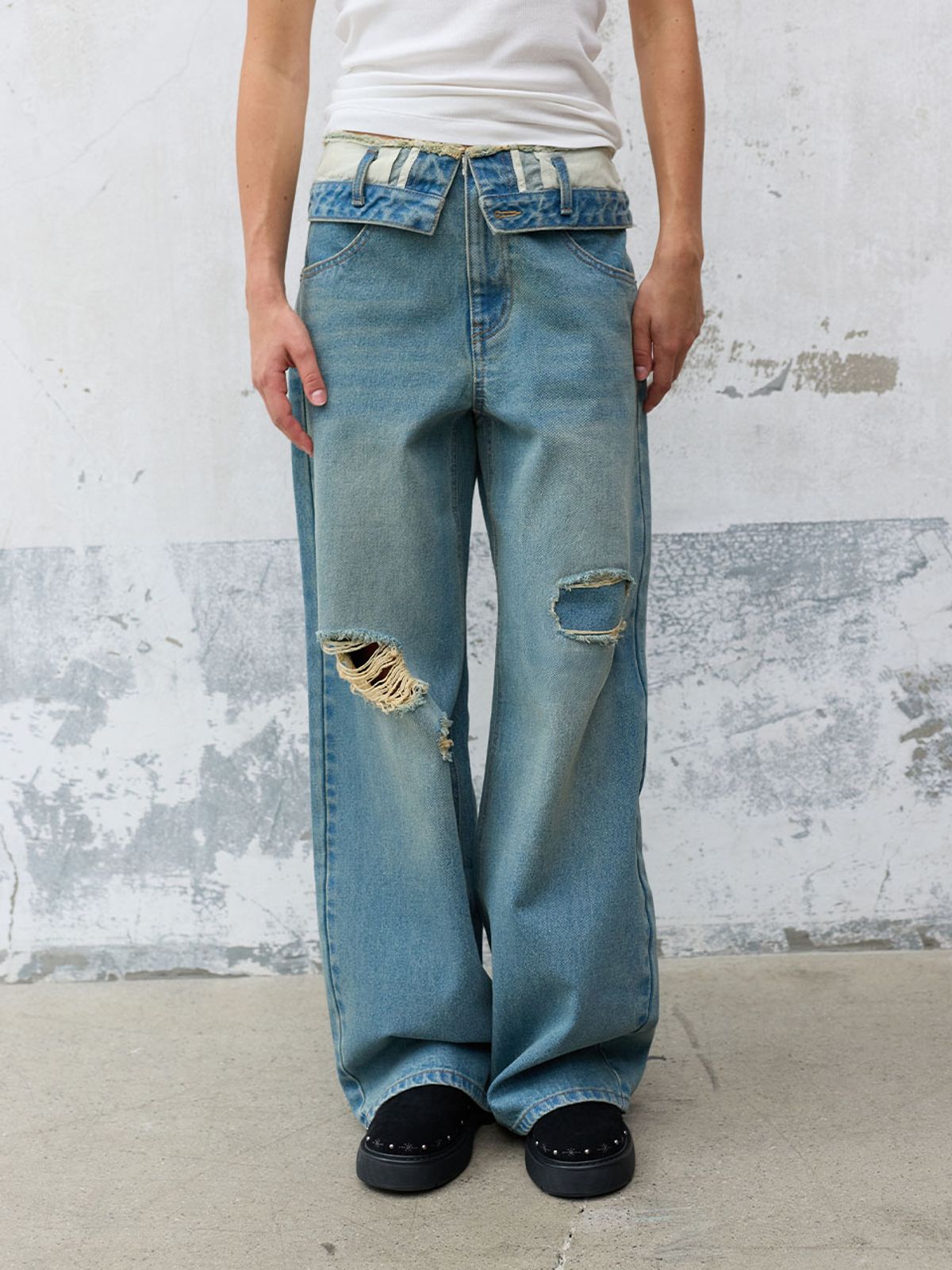 레이브(RAIVE) Folding Damage Denim Pants VJ6AL932_2color