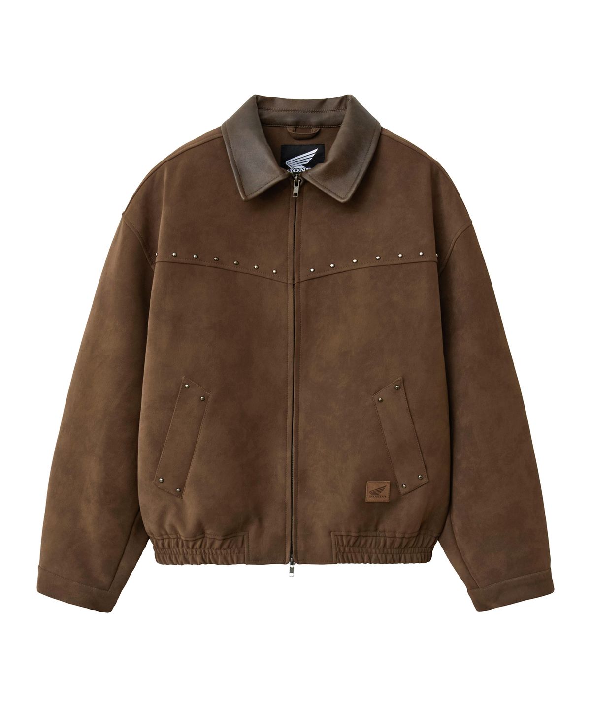 핍스 모터사이클(PHYPS MOTORCYCLE) Suede Leather Collar Studded Jacket Brown