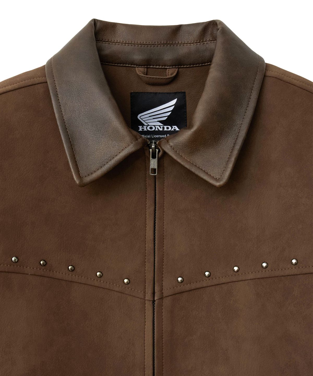 핍스 모터사이클(PHYPS MOTORCYCLE) Suede Leather Collar Studded Jacket Brown