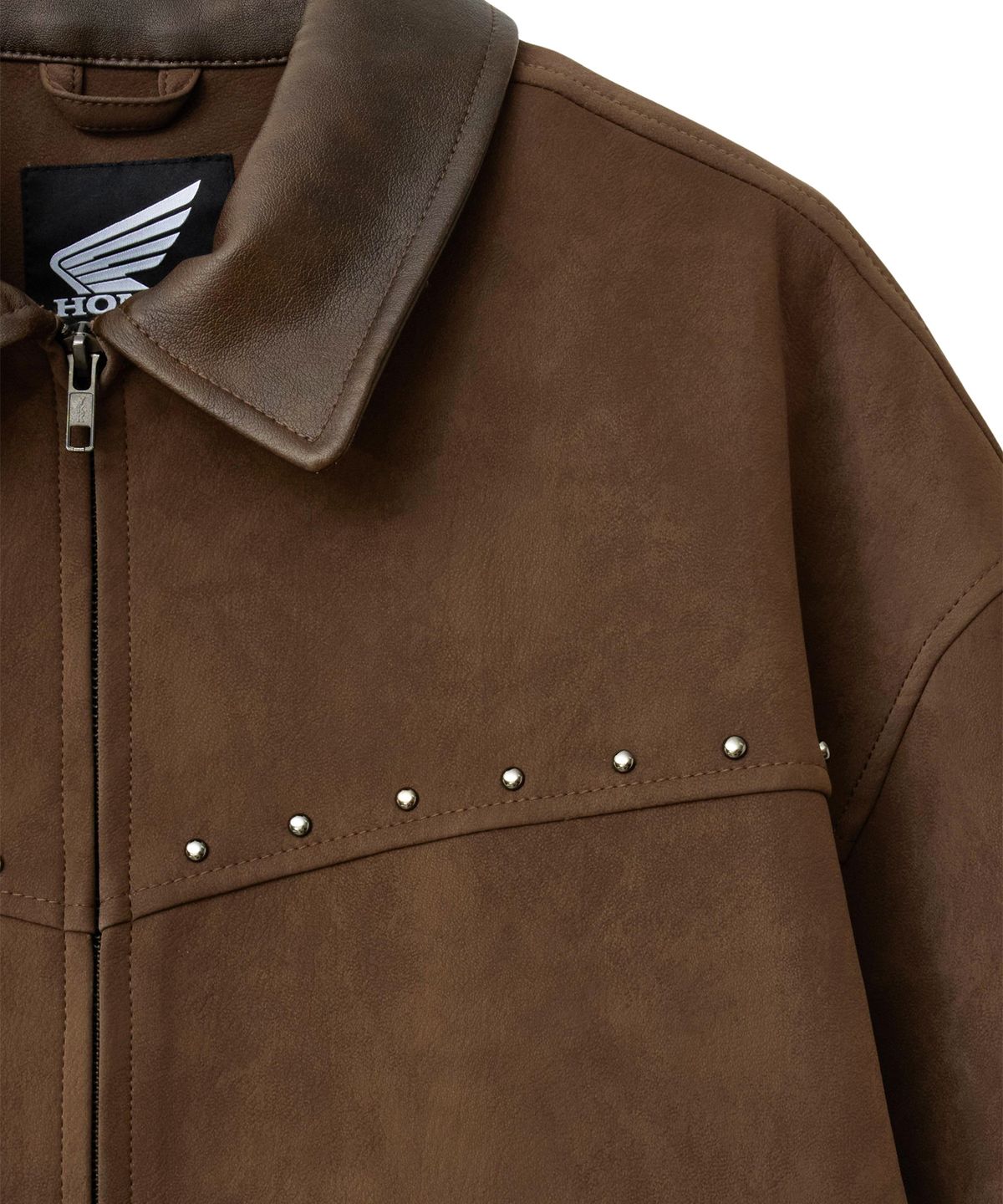 핍스 모터사이클(PHYPS MOTORCYCLE) Suede Leather Collar Studded Jacket Brown