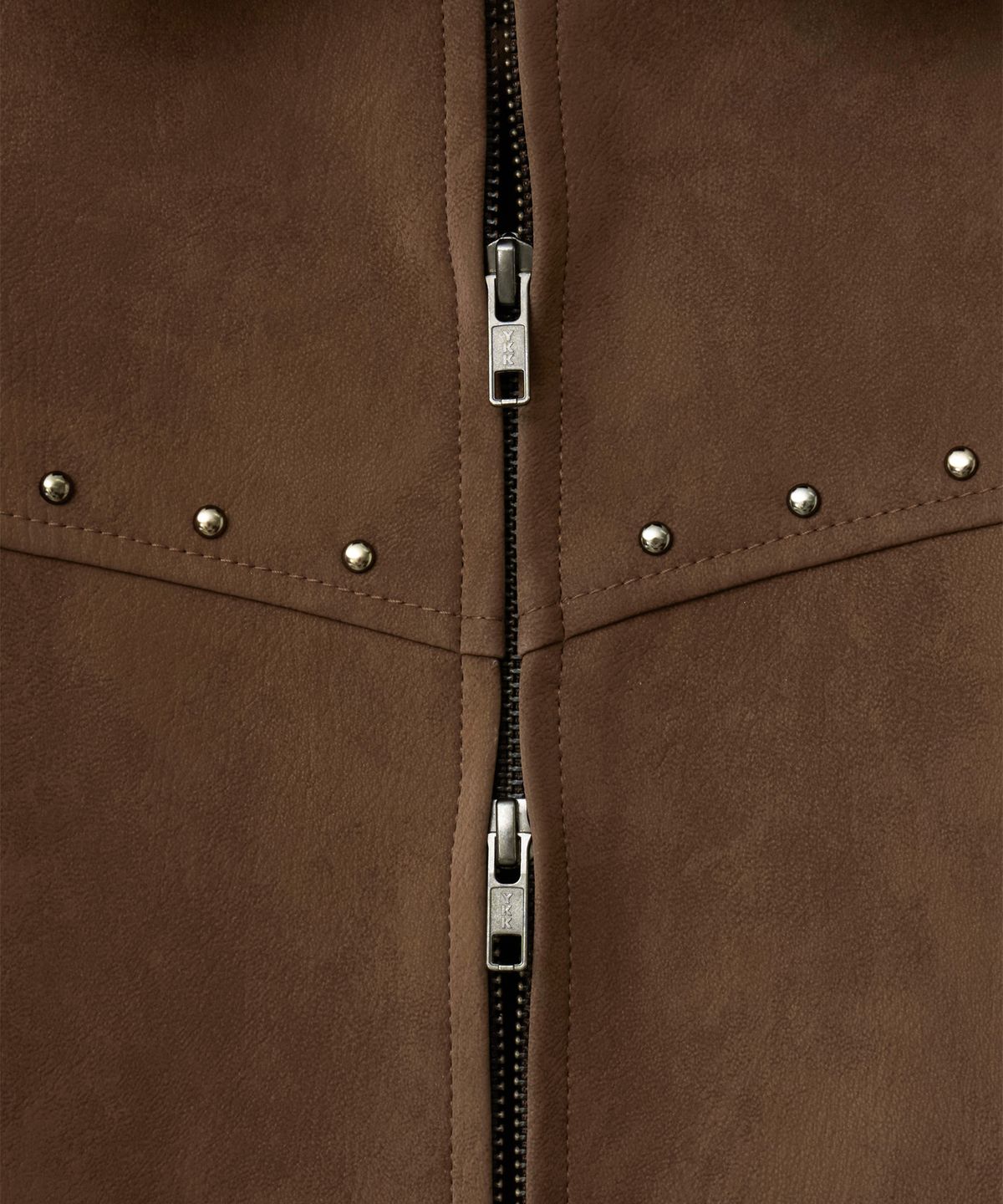 핍스 모터사이클(PHYPS MOTORCYCLE) Suede Leather Collar Studded Jacket Brown