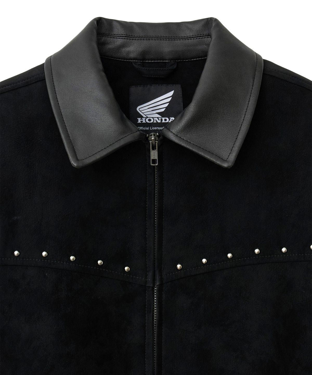 핍스 모터사이클(PHYPS MOTORCYCLE) Suede Leather Collar Studded Jacket Black