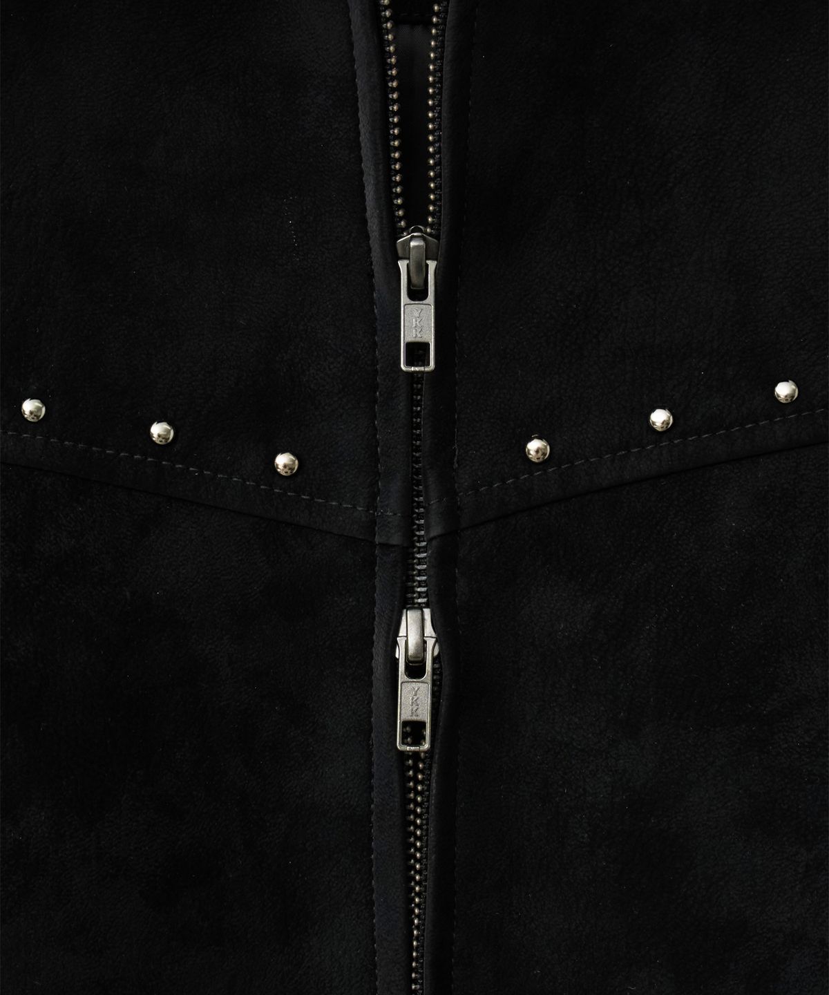 핍스 모터사이클(PHYPS MOTORCYCLE) Suede Leather Collar Studded Jacket Black