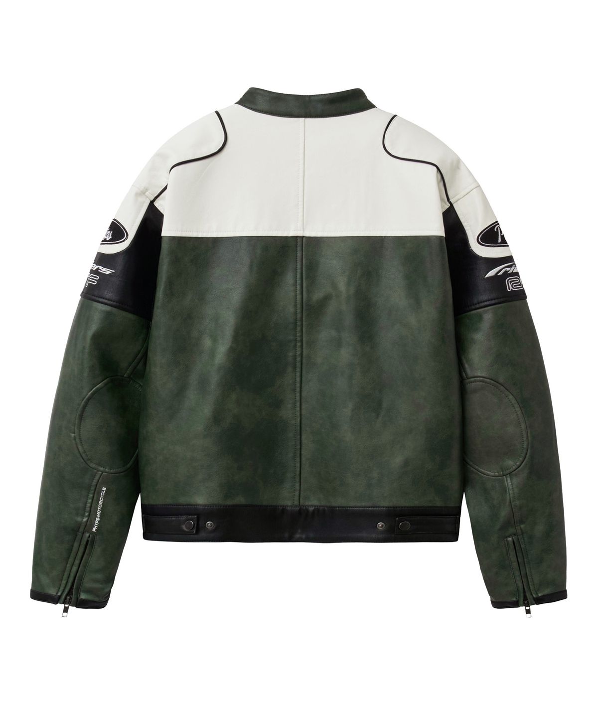 핍스 모터사이클(PHYPS MOTORCYCLE) Racing Color Block Leather Jacket Green