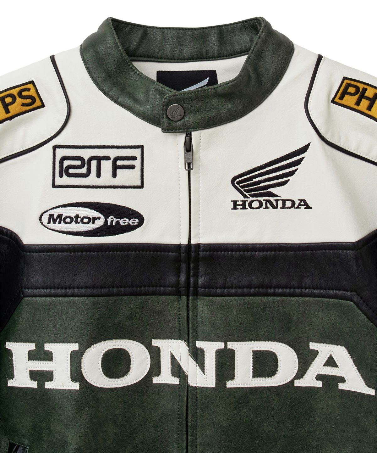 핍스 모터사이클(PHYPS MOTORCYCLE) Racing Color Block Leather Jacket Green