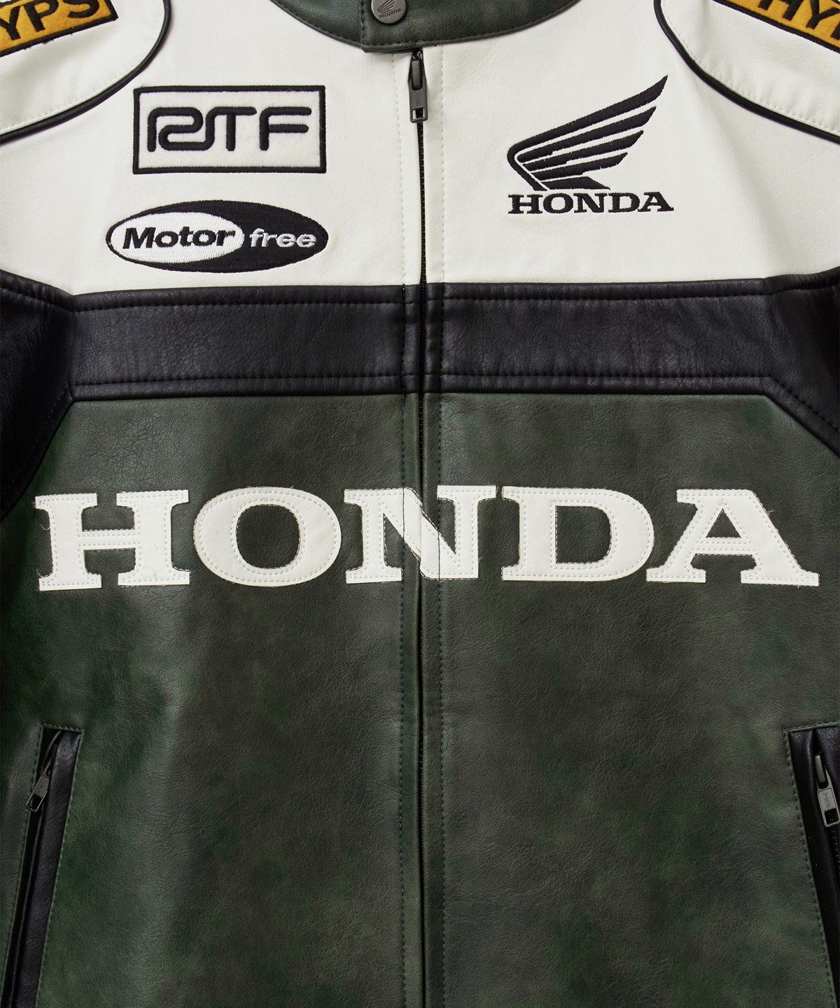 핍스 모터사이클(PHYPS MOTORCYCLE) Racing Color Block Leather Jacket Green