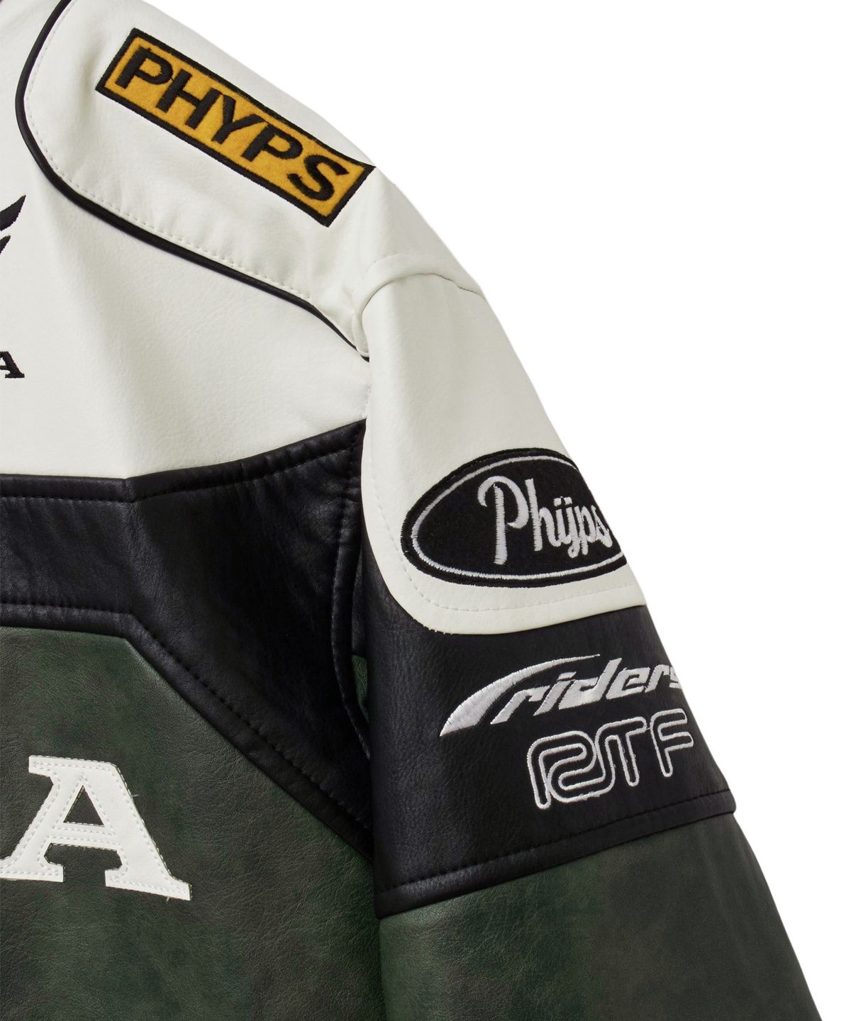 핍스 모터사이클(PHYPS MOTORCYCLE) Racing Color Block Leather Jacket Green