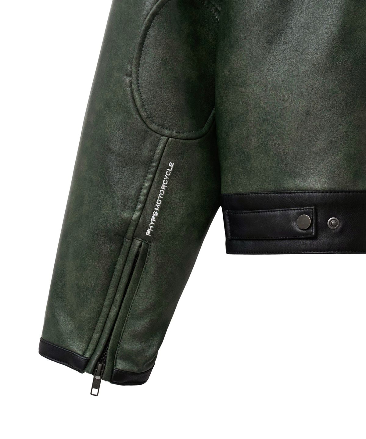 핍스 모터사이클(PHYPS MOTORCYCLE) Racing Color Block Leather Jacket Green