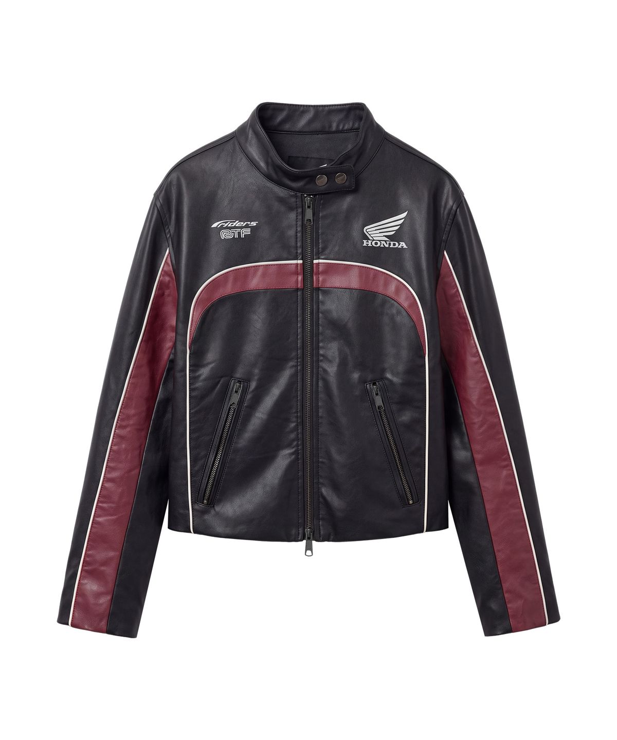 핍스 모터사이클(PHYPS MOTORCYCLE) Women Motorcycle Piping Slim Fit Leather Jacket Black