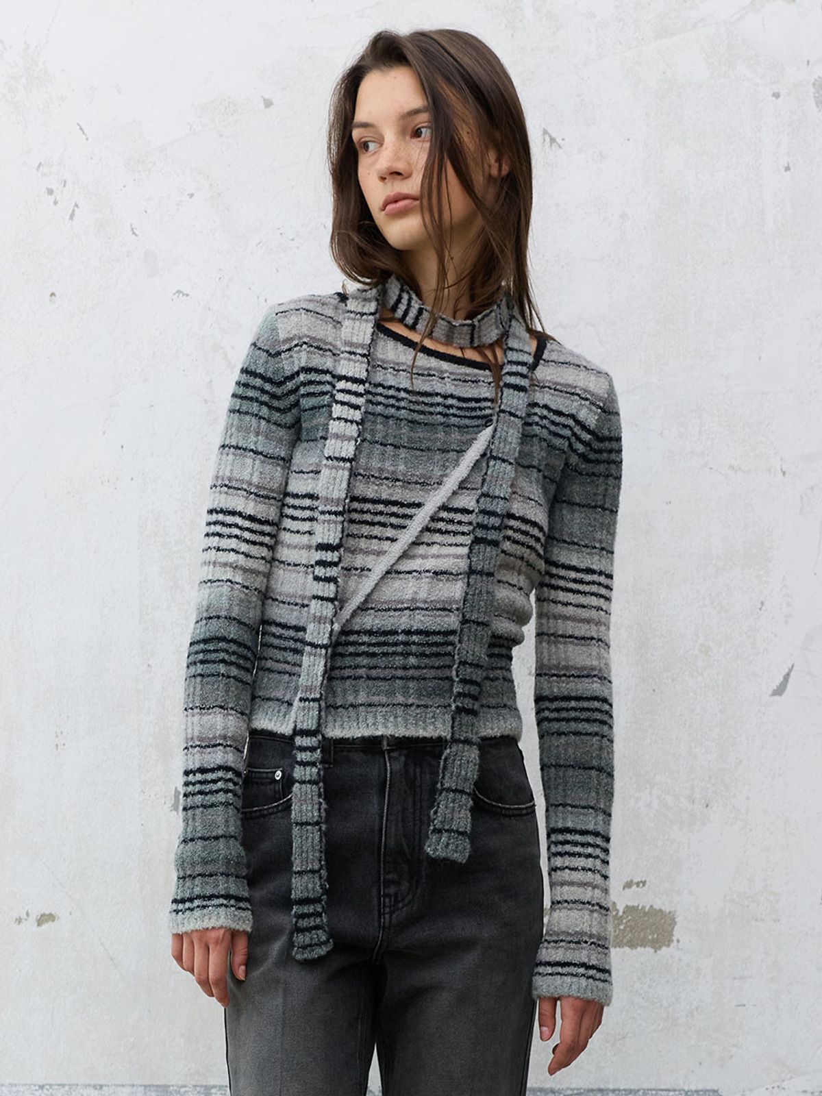 레이브(RAIVE) Stripe Muffler Set Knit VK6AP978_2color